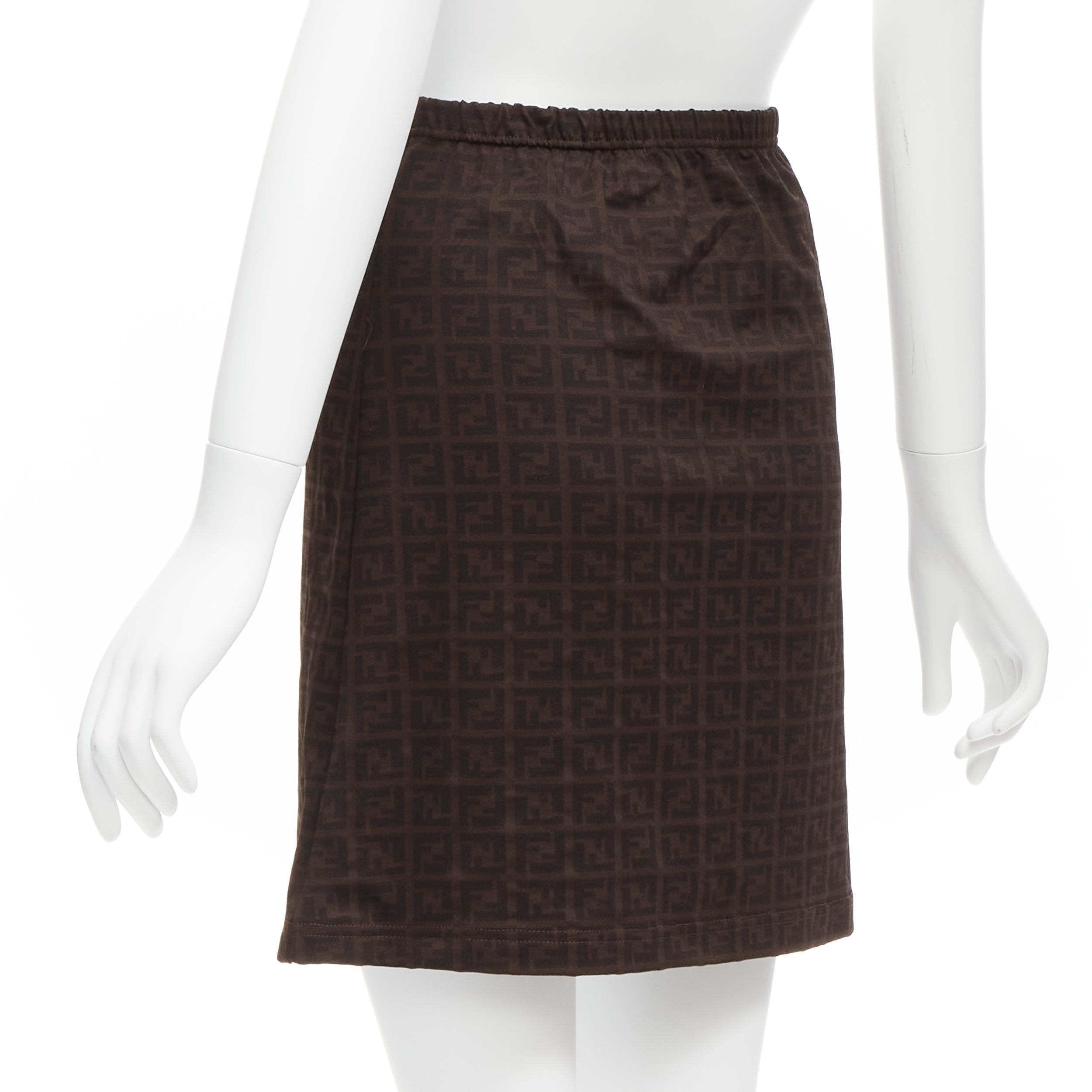 FENDI MARE Vintage brown FF Zucca logo monogram A-line skirt IT42 M For Sale 1