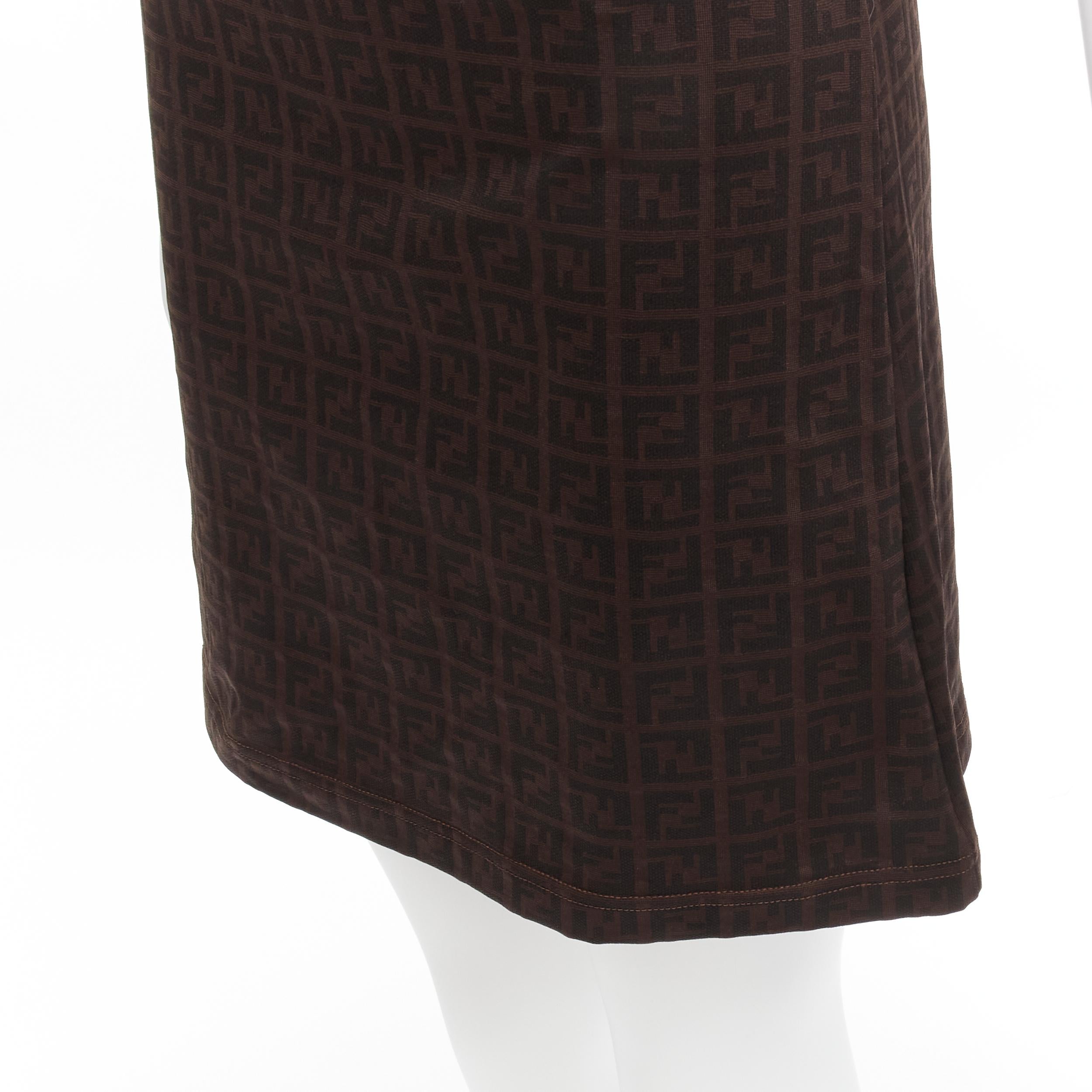 FENDI MARE Vintage brown FF Zucca logo monogram A-line skirt IT42 M For Sale 2
