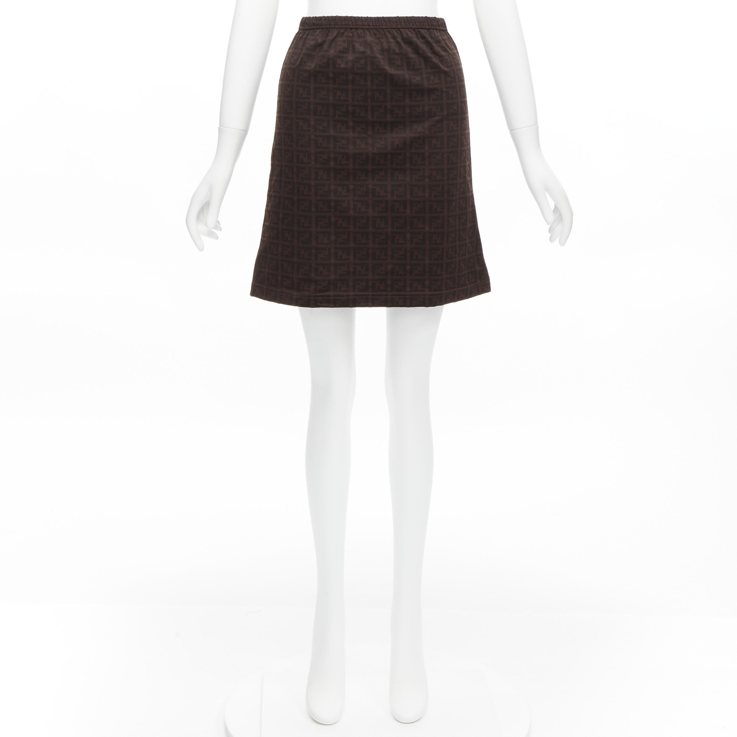 FENDI MARE Vintage brown FF Zucca logo monogram A-line skirt IT42 M For Sale 4