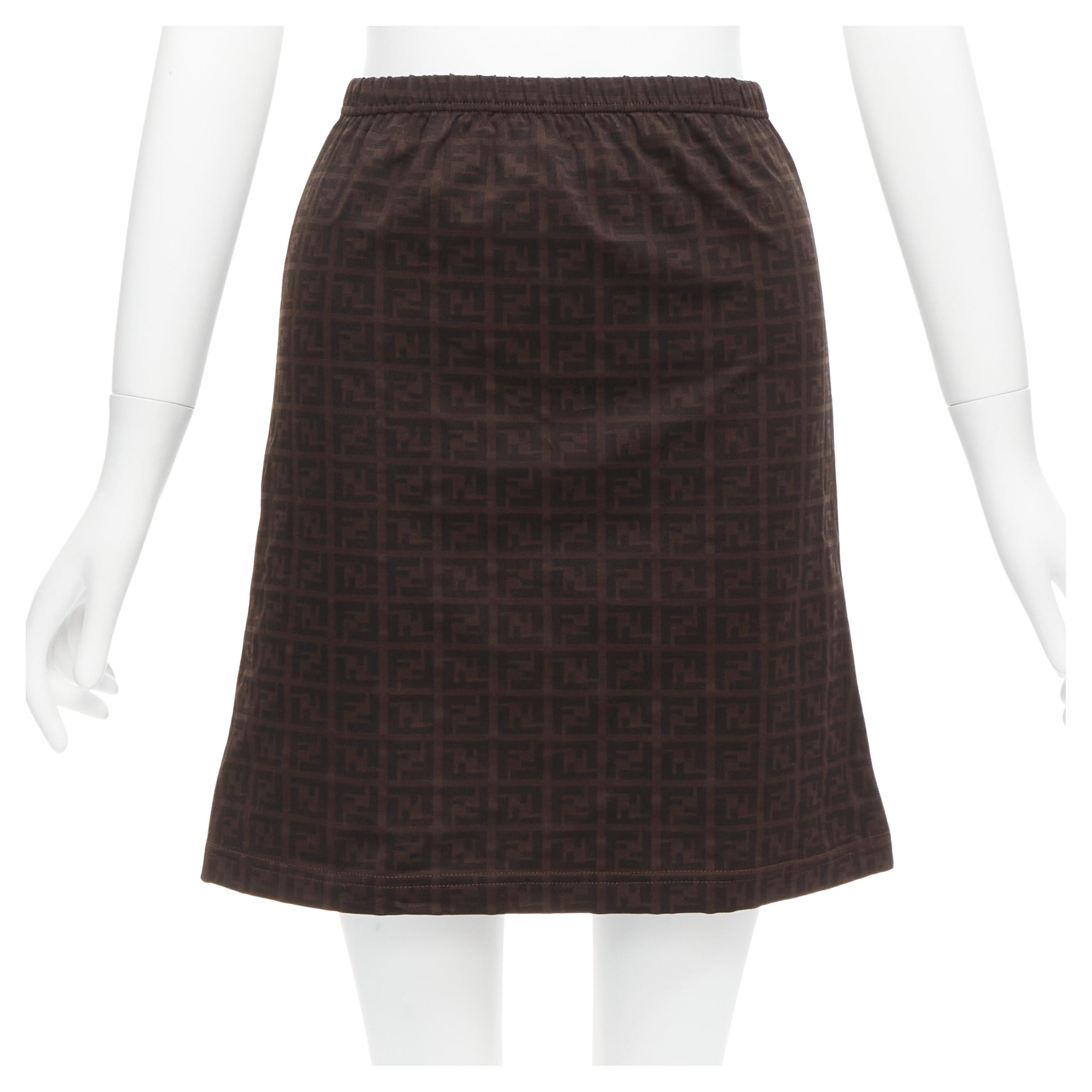 FENDI MARE Vintage brown FF Zucca logo monogram A-line skirt IT42 M For Sale