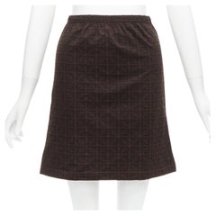 FENDI MARE Vintage brown FF Zucca logo monogram A-line skirt IT42 M