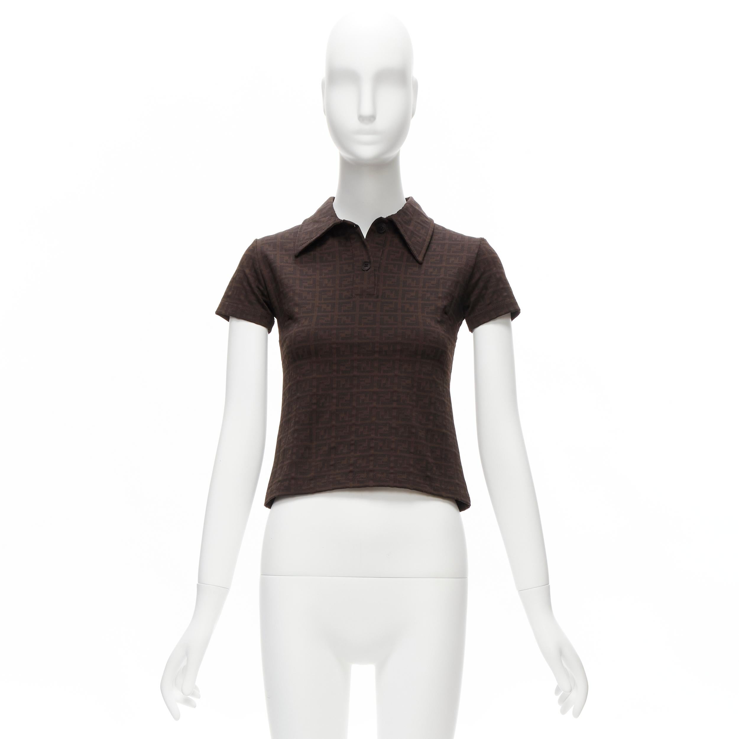 FENDI MARE Vintage brown FF Zucca monogram jacquard polo top IT40 S For Sale 5