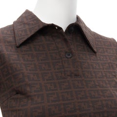 FENDI MARE Vintage brown FF Zucca monogram jacquard polo top IT40 S