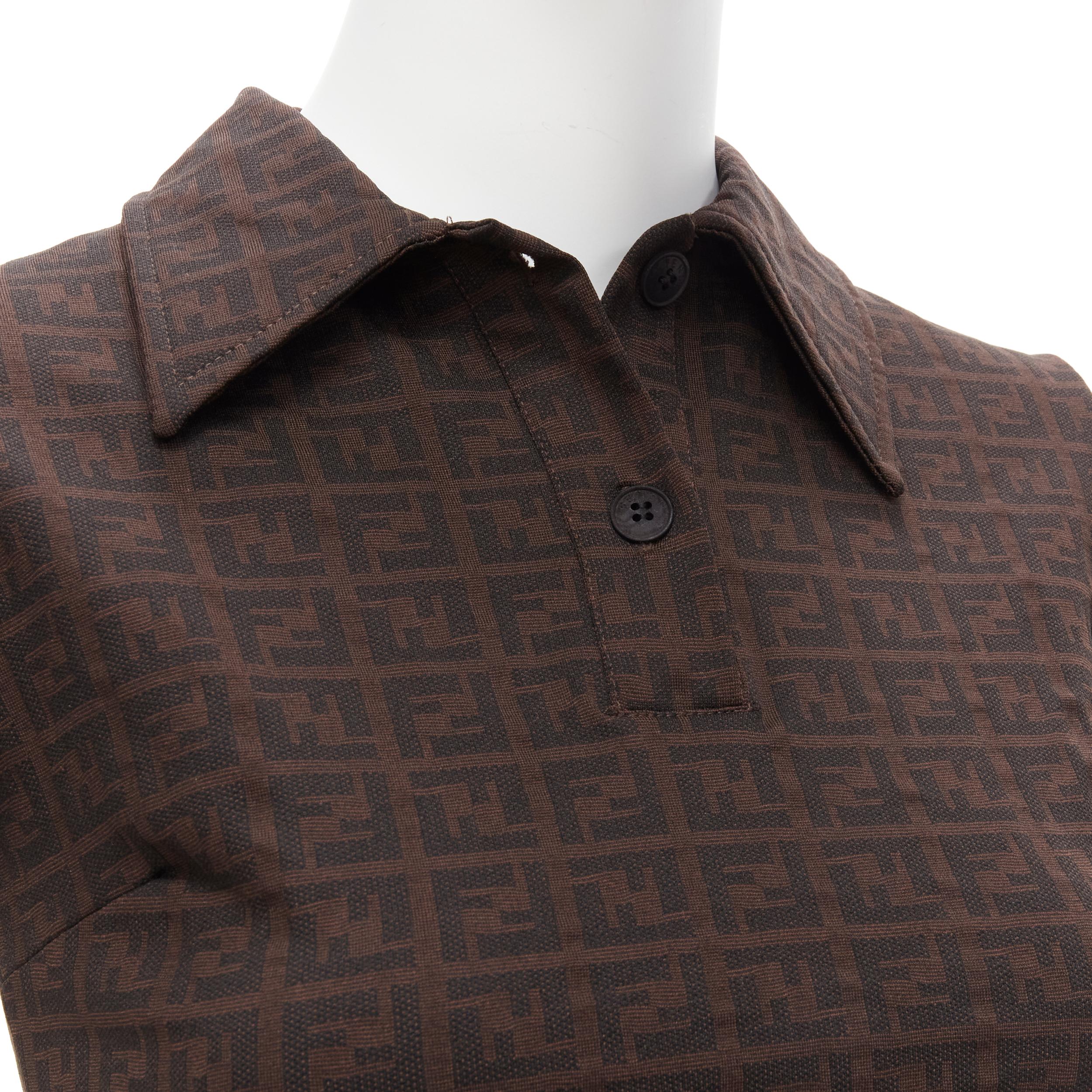FENDI MARE Vintage brown FF Zucca monogram jacquard polo top IT40 S
Reference: TGAS/D00305
Brand: Fendi
Collection: Mare
Material: Polyamide, Blend
Color: Brown
Pattern: Monogram
Closure: Button
Extra Details: Bust darts flatter the chest.
Made in: