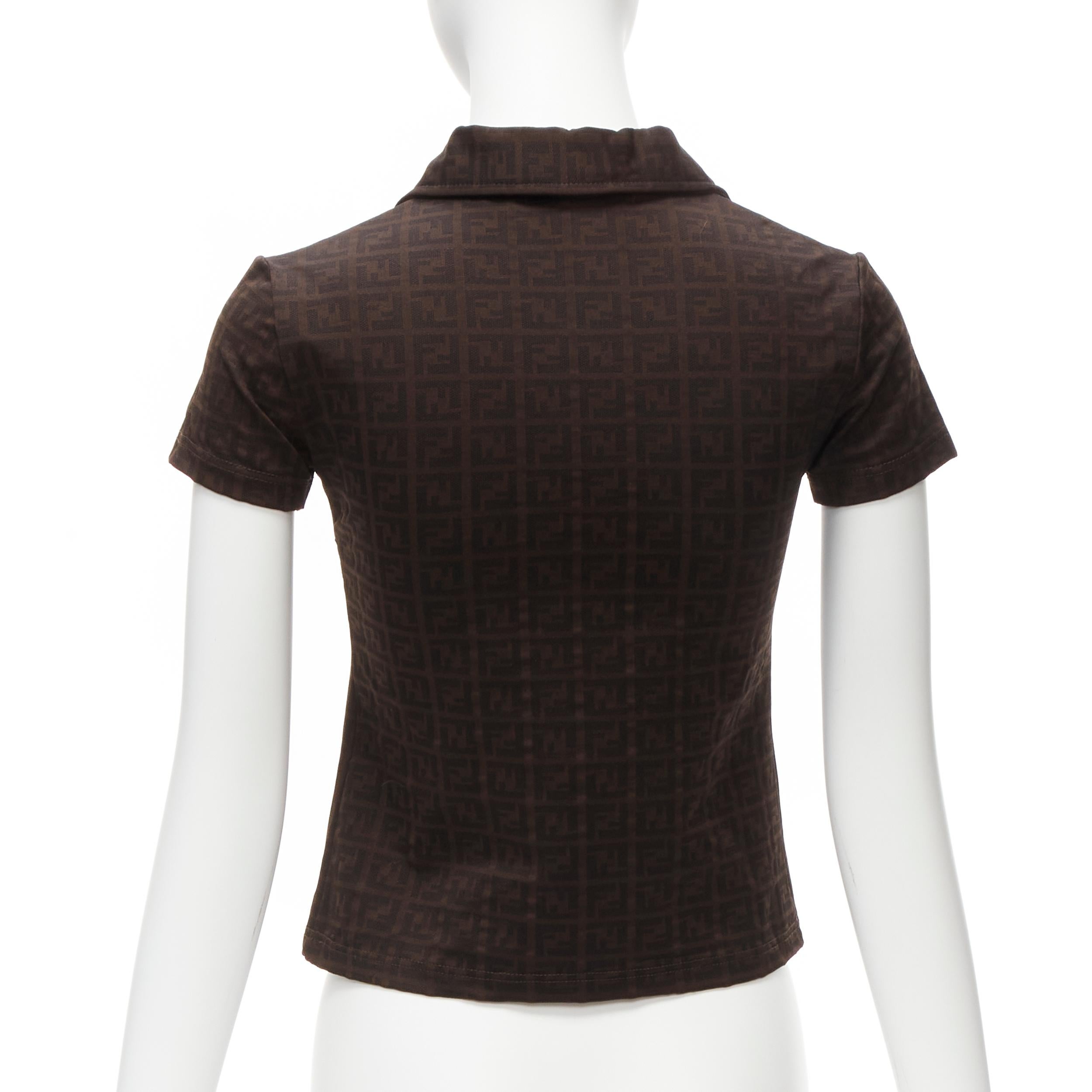 Women's FENDI MARE Vintage brown FF Zucca monogram jacquard polo top IT40 S For Sale