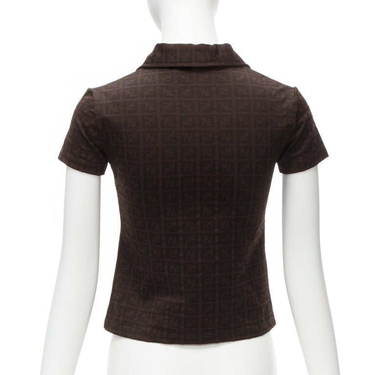 FENDI MARE Vintage brown FF Zucca monogram jacquard polo top IT40 S For  Sale at 1stDibs