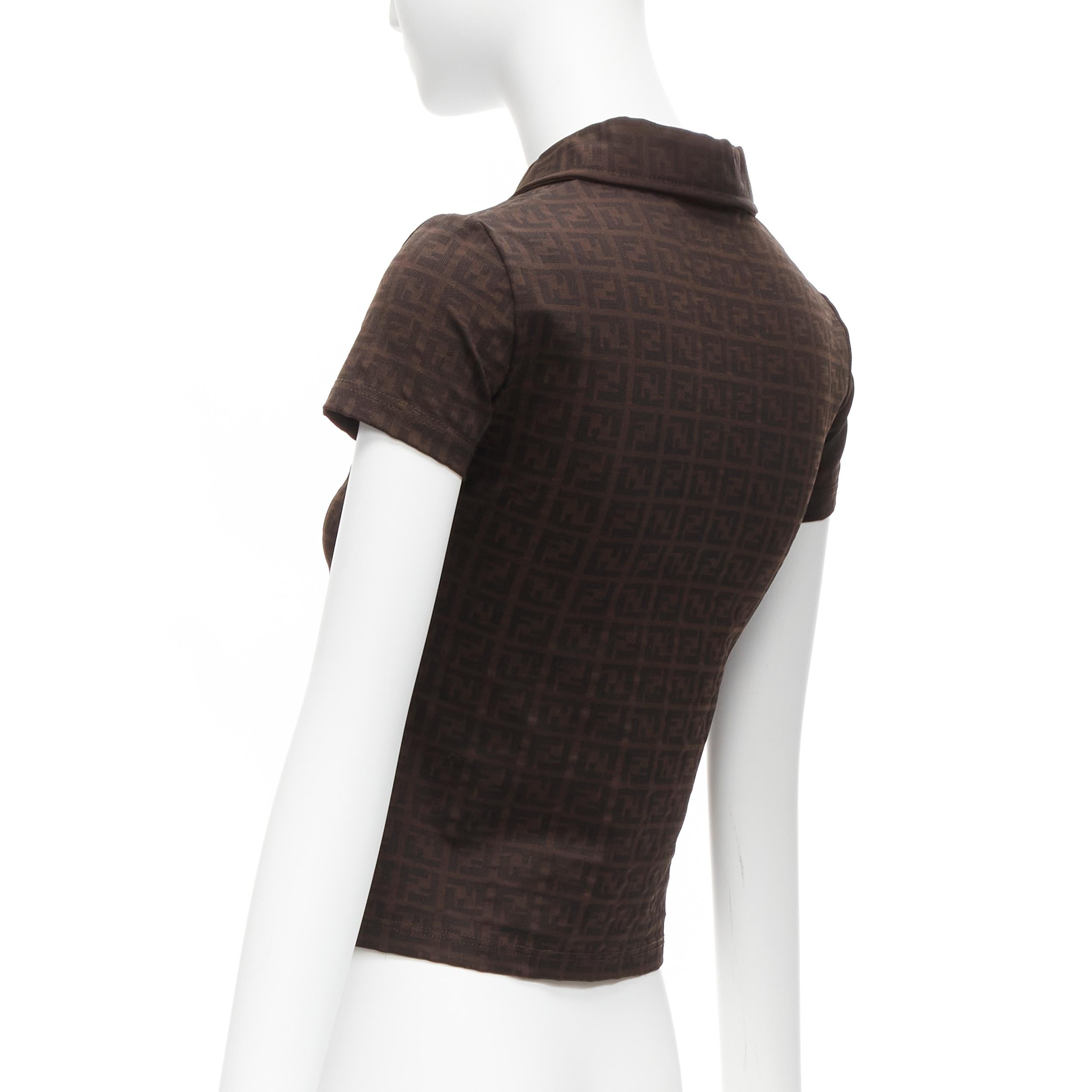 FENDI MARE Vintage brown FF Zucca monogram jacquard polo top IT40 S For Sale 1