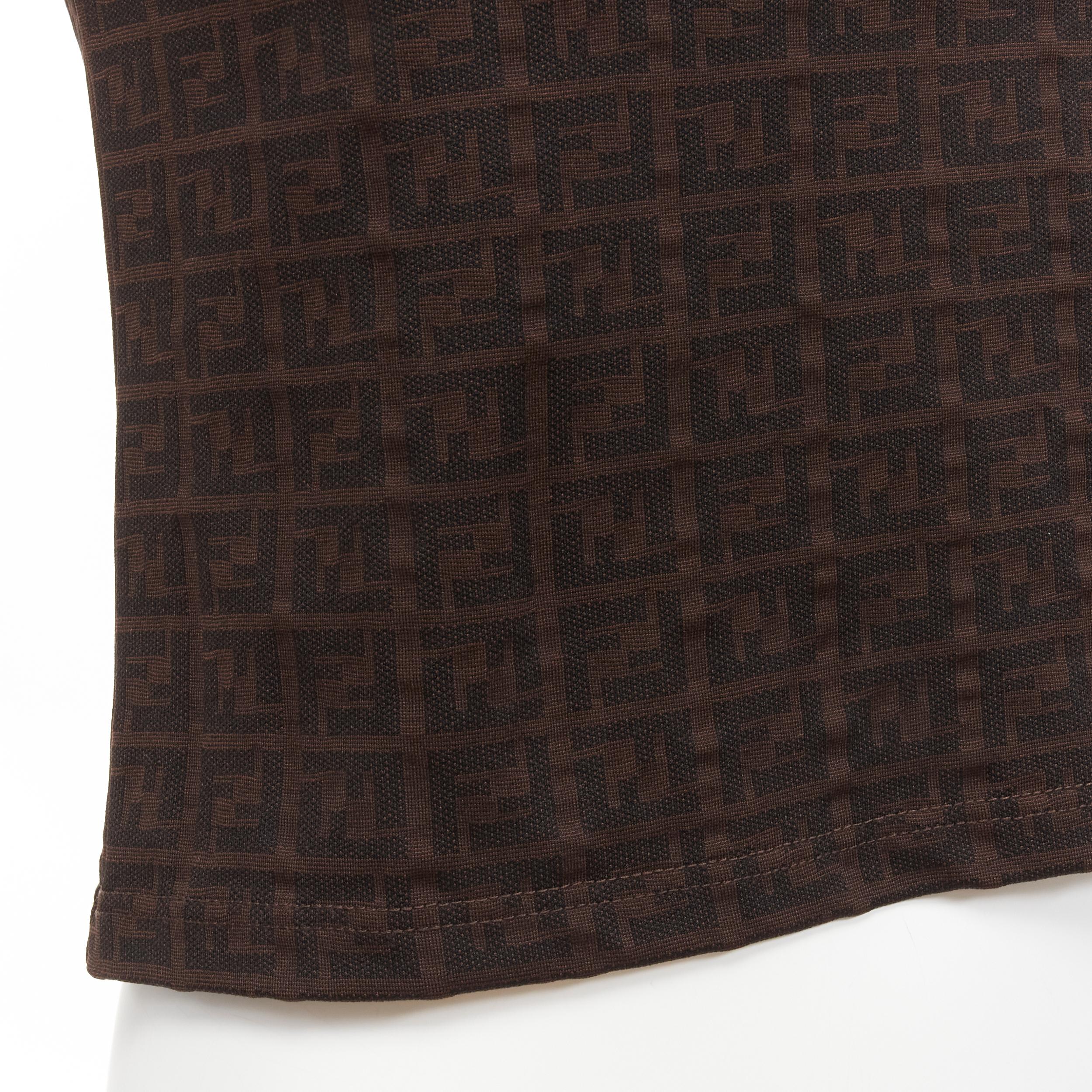 FENDI MARE Vintage brown FF Zucca monogram jacquard polo top IT40 S For Sale 2