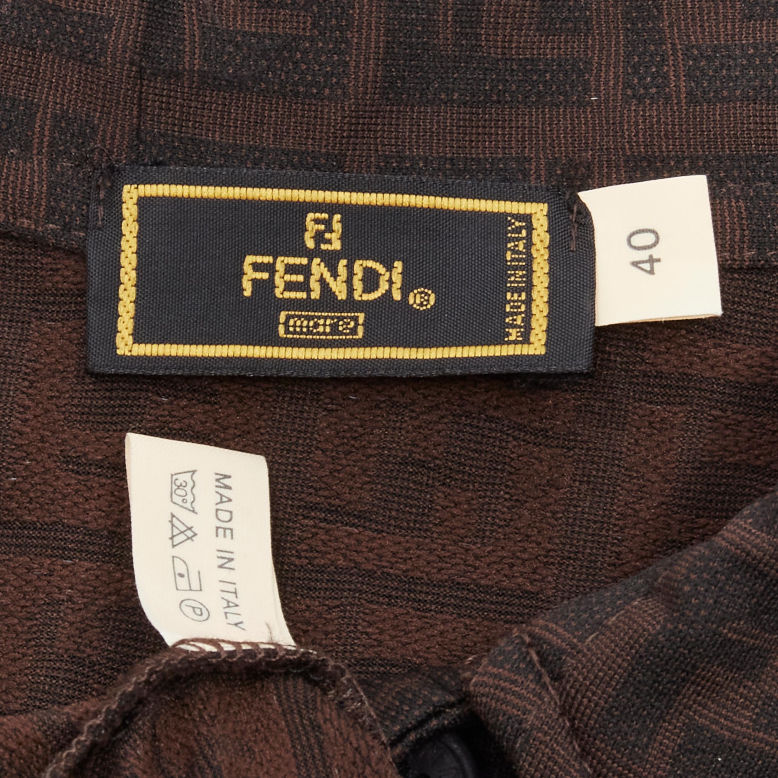 FENDI MARE Vintage brown FF Zucca monogram jacquard polo top IT40 S For Sale 4