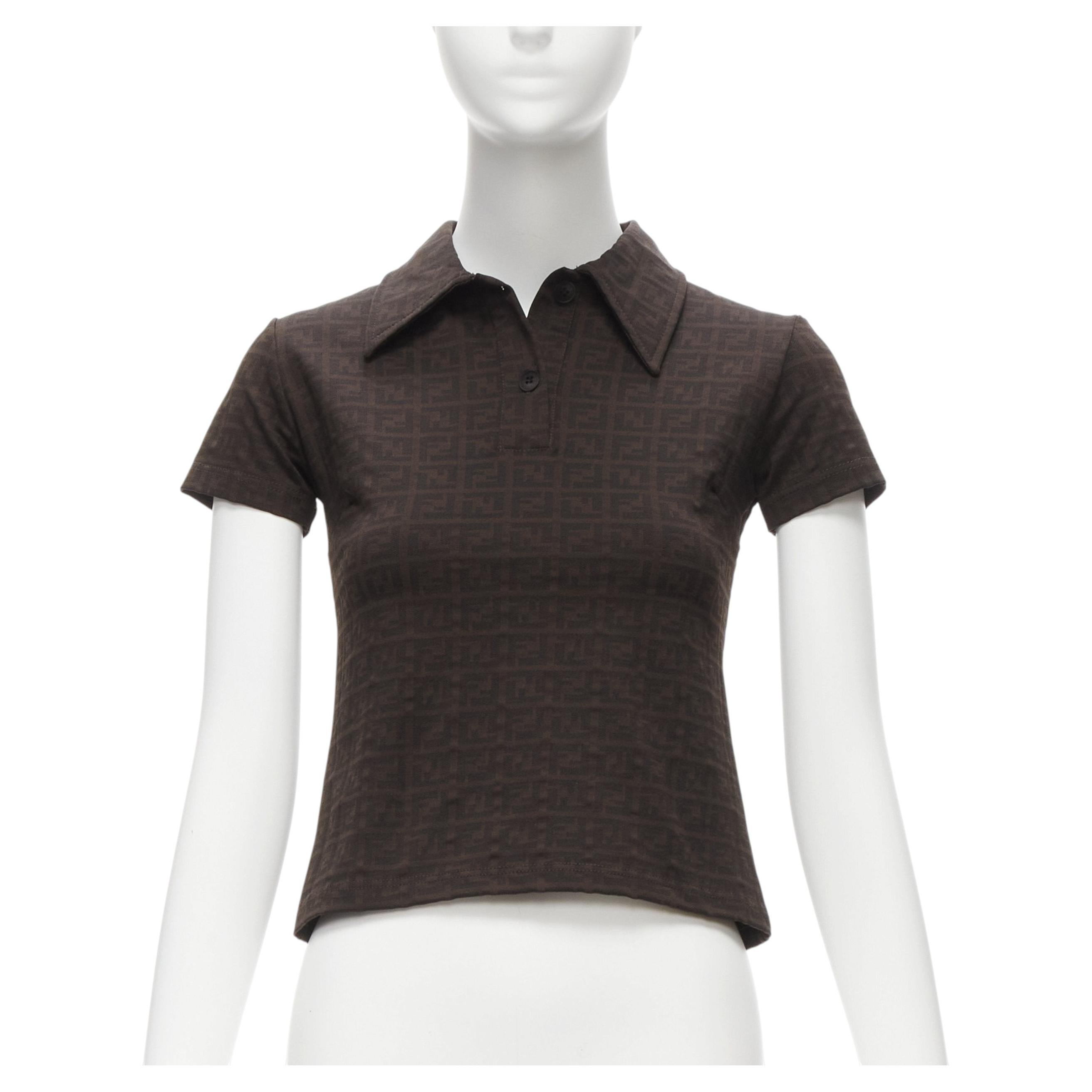 FENDI MARE Polo vintage marrone FF Zucca con monogramma jacquard IT40 S in vendita