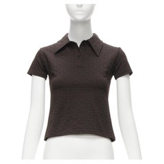 FENDI MARE Vintage brown FF Zucca monogram jacquard polo top IT40 S