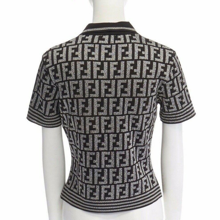 FENDI MARE Zucca FF monogram brown grey jacquard knit polo shirt top ...