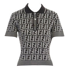 FENDI MARE Zucca FF monogram brown grey jacquard knit polo shirt top IT44 L
