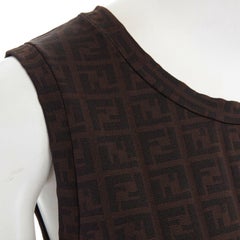 FENDI MARE Zucca FF monogram brown jacquard knit stretch mini dress IT44 L