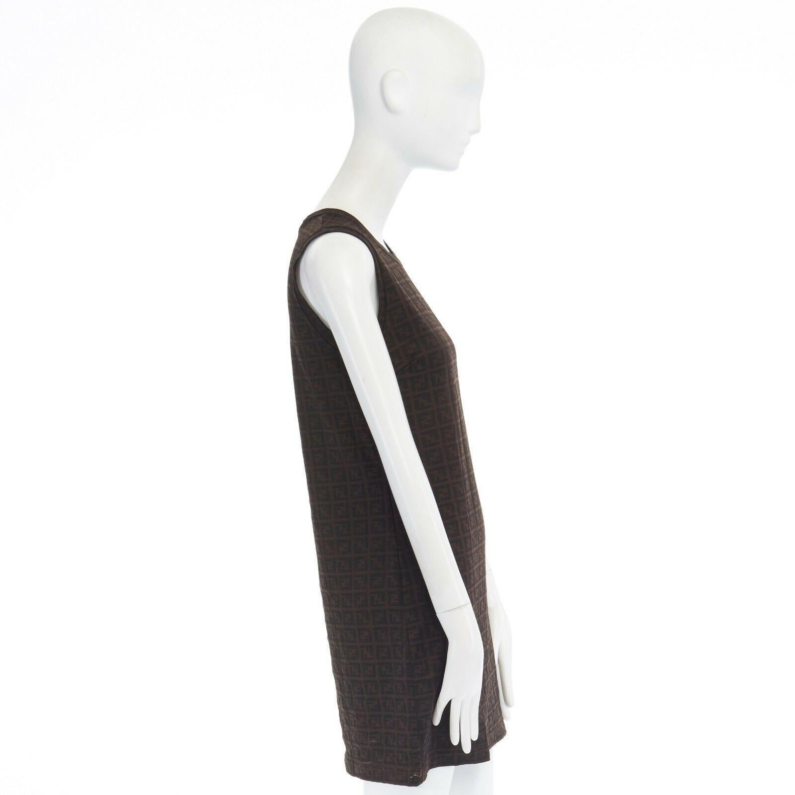 Black FENDI MARE Zucca FF monogram brown jacquard knit stretch mini dress IT44 L