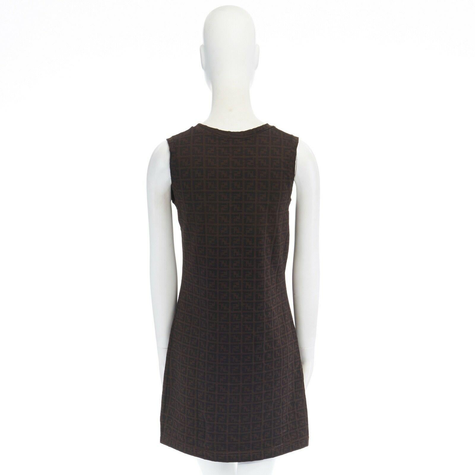 FENDI MARE Zucca FF monogram brown jacquard knit stretch mini dress IT44 L In Excellent Condition In Hong Kong, NT