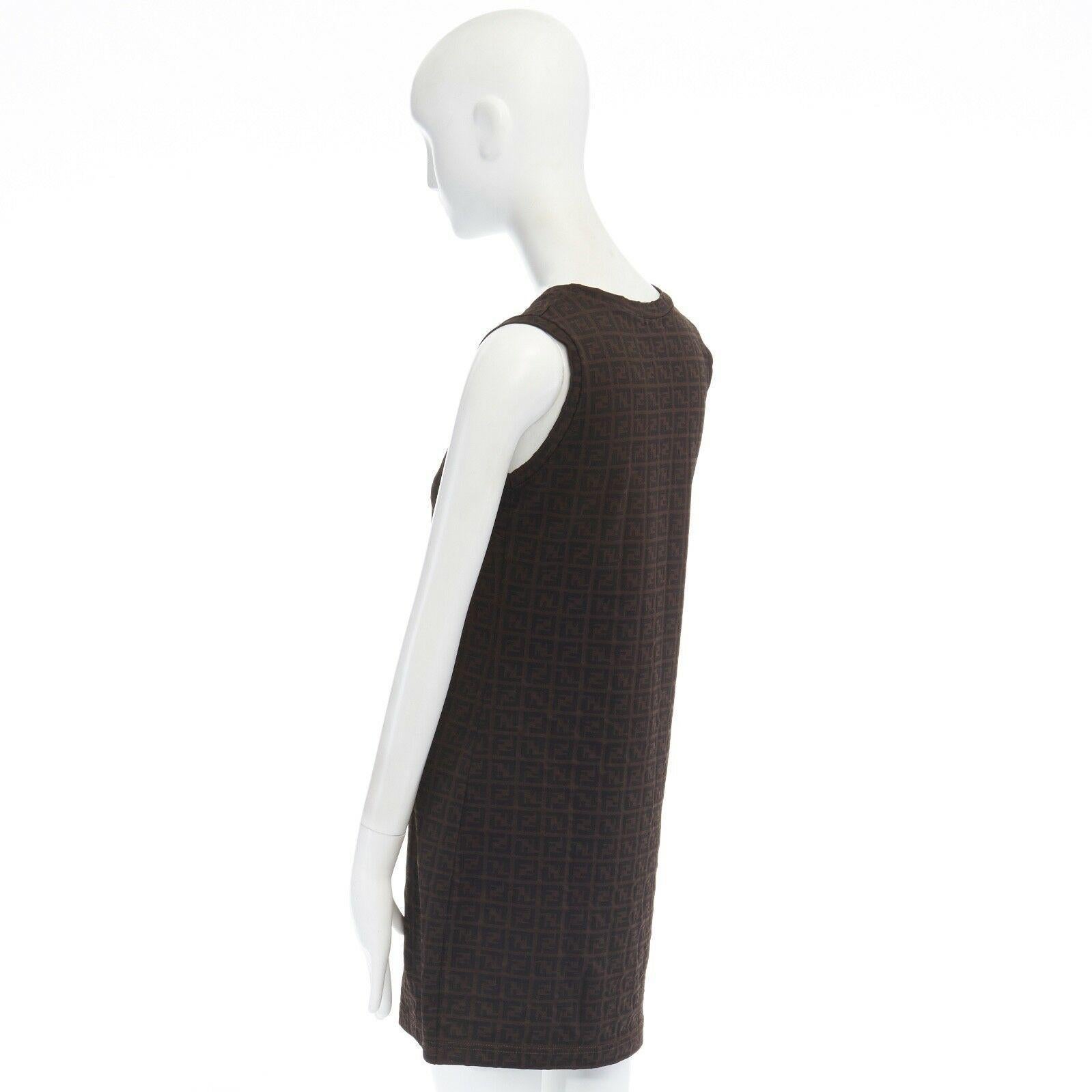 Women's FENDI MARE Zucca FF monogram brown jacquard knit stretch mini dress IT44 L