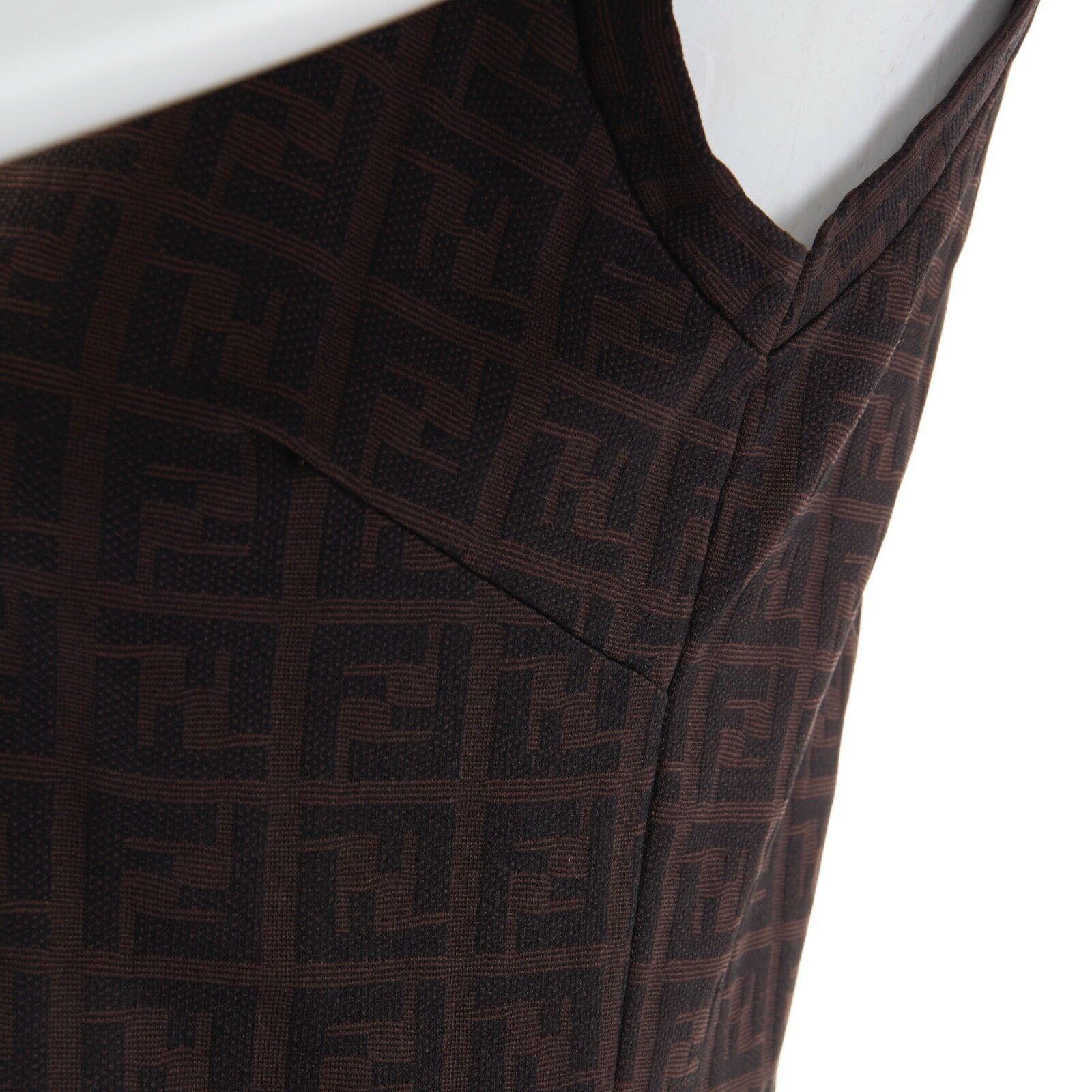 FENDI MARE Zucca FF monogram brown jacquard knit stretch mini dress IT44 L 1