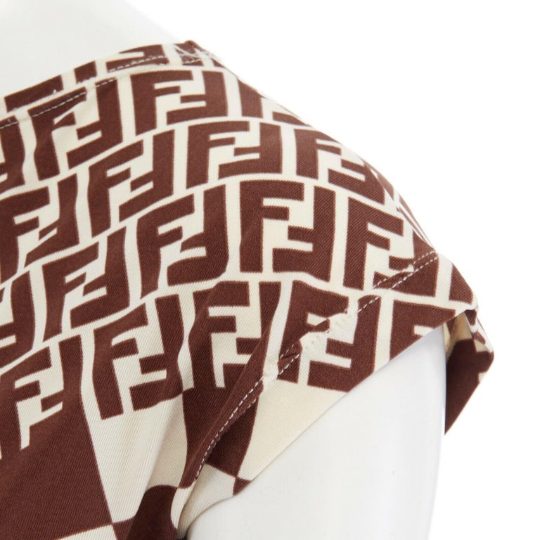 FENDI MARE Zucca FF monogram cream brown checker print sleeveless vest ...