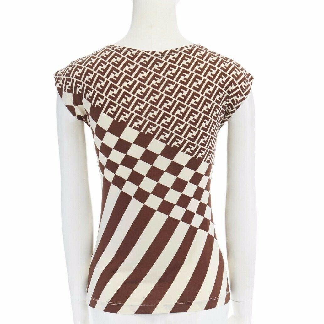 FENDI MARE Zucca FF monogram cream brown checker print sleeveless vest top S 1