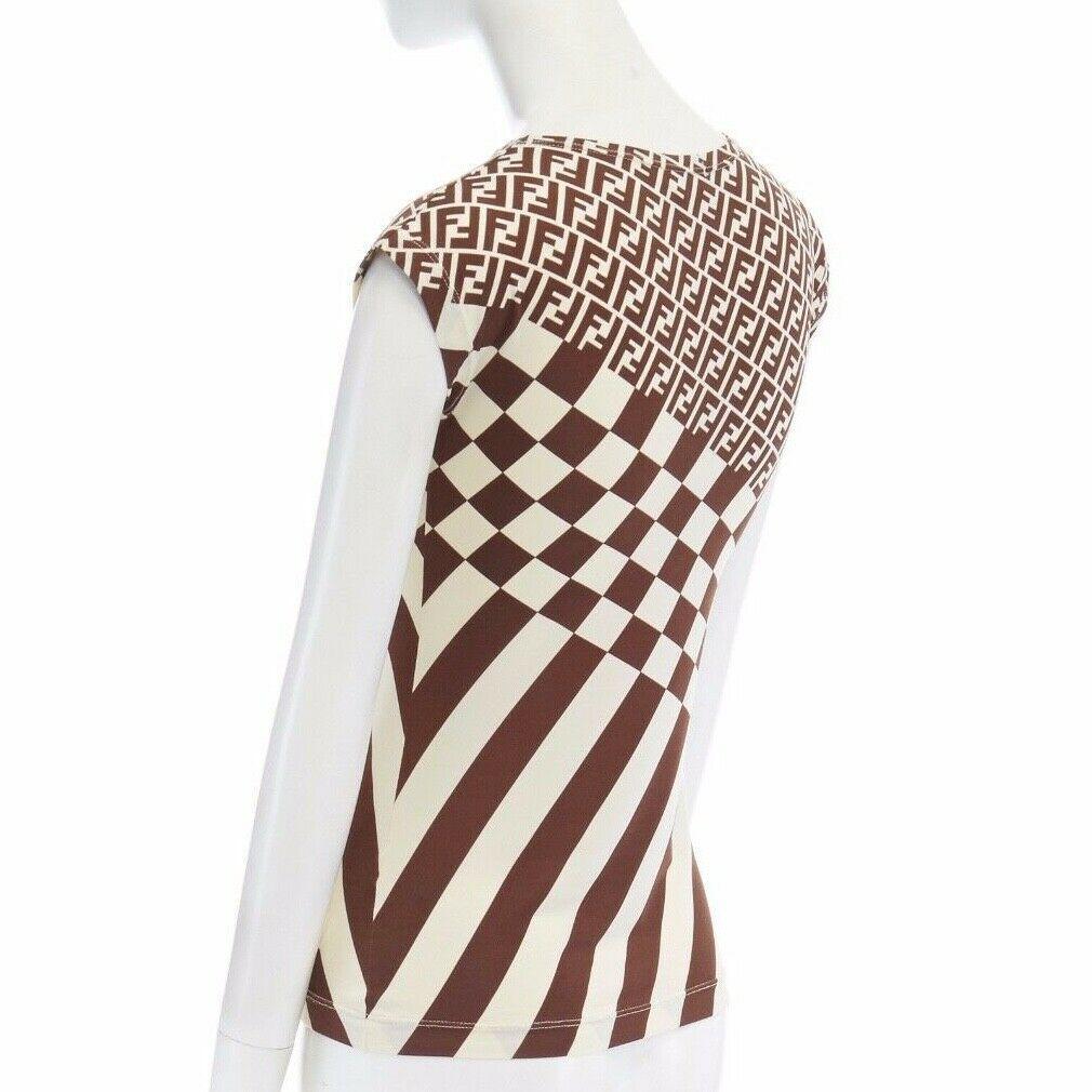 FENDI MARE Zucca FF monogram cream brown checker print sleeveless vest top S 2