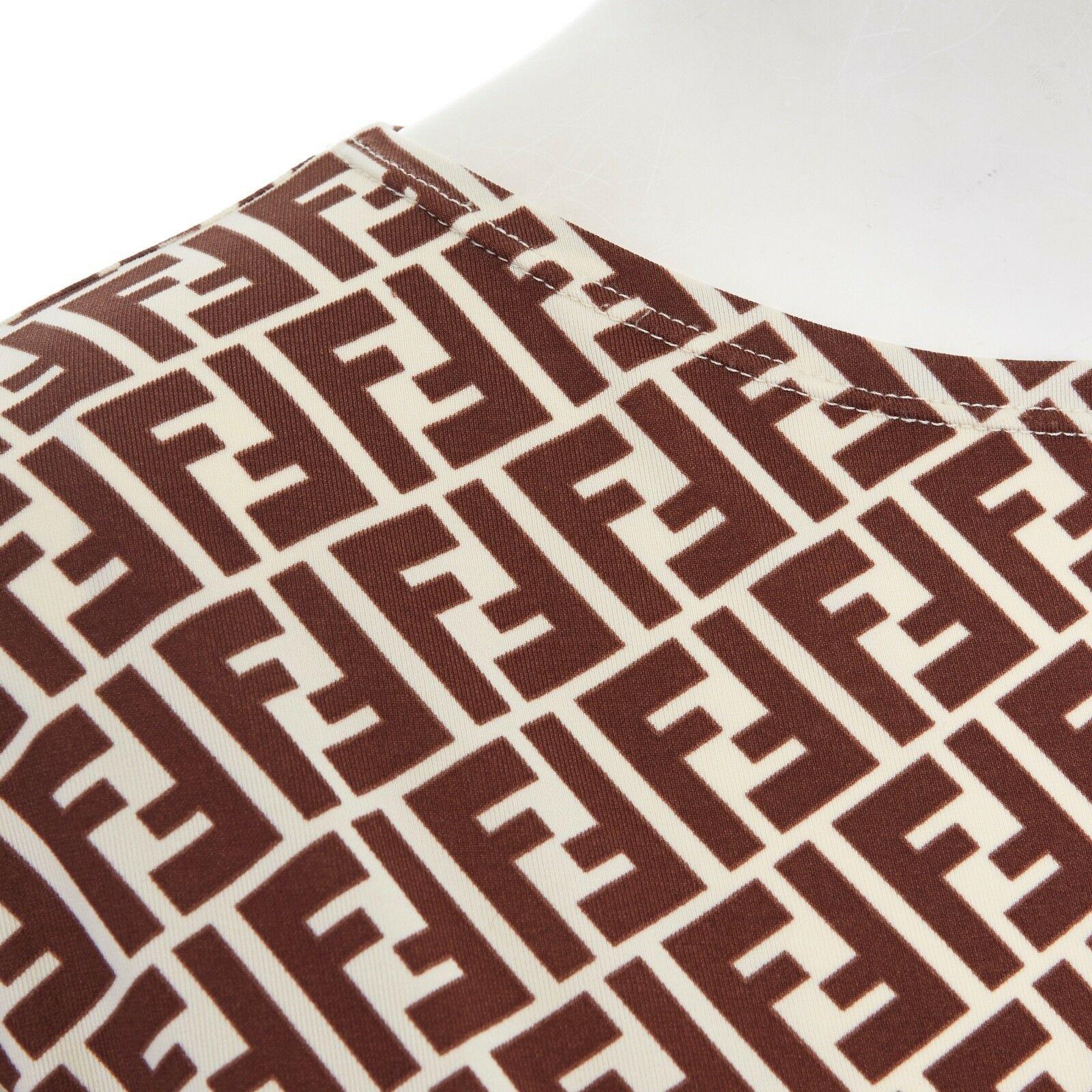 FENDI MARE Zucca FF monogram cream brown checker print sleeveless vest top S 3