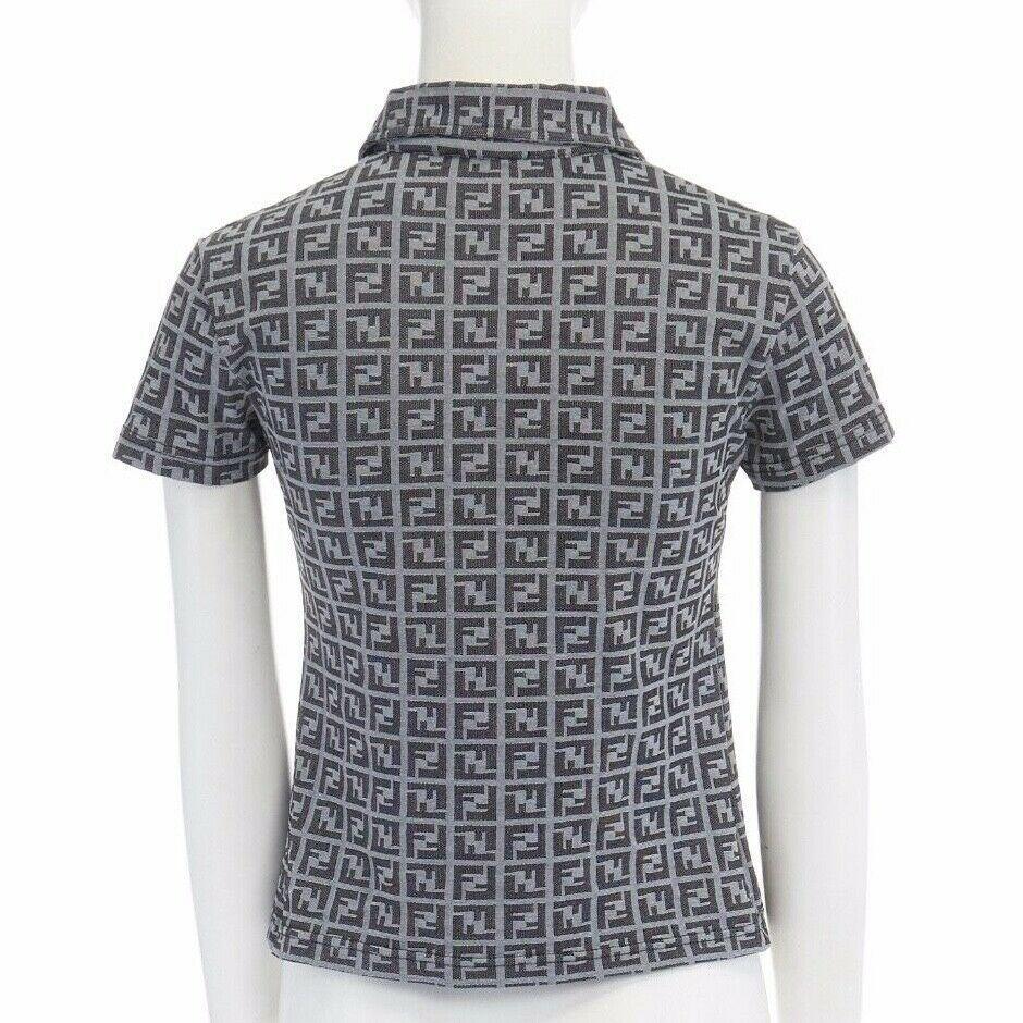 Gray FENDI MARE Zucca FF monogram grey jacquard knit polo shirt top IT42 M