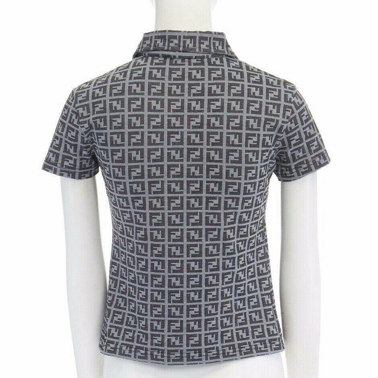 FENDI MARE Zucca FF monogram grey jacquard knit polo shirt top IT42 M ...