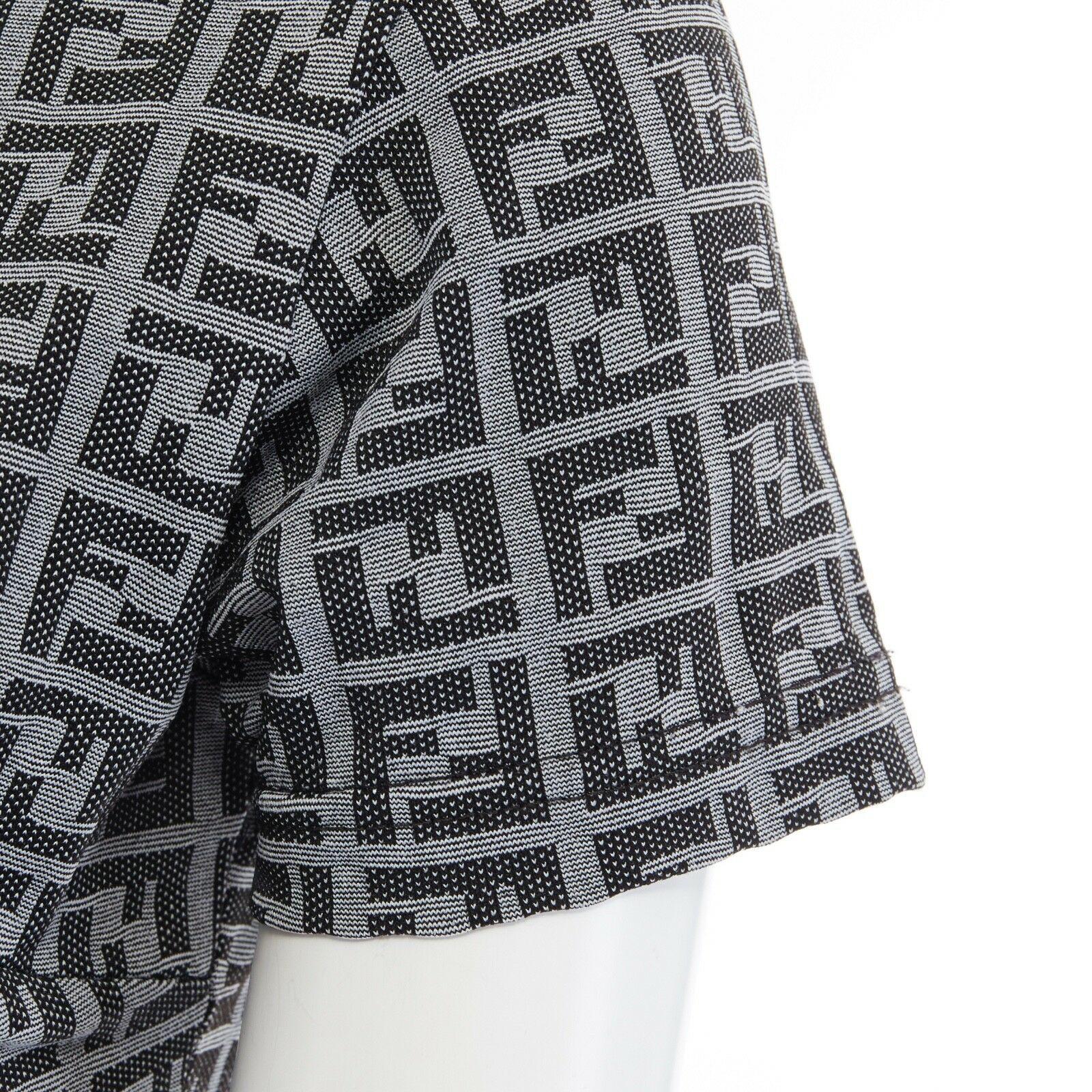 Women's FENDI MARE Zucca FF monogram grey jacquard knit polo shirt top IT42 M