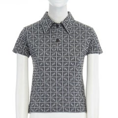 FENDI MARE Zucca FF monogram grey jacquard knit polo shirt top IT42 M