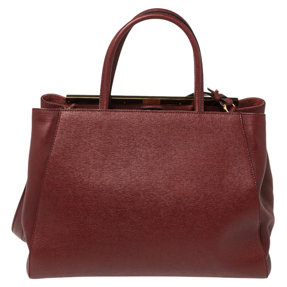 Fendi Maroon Leather Medium 2Jours Tote 5