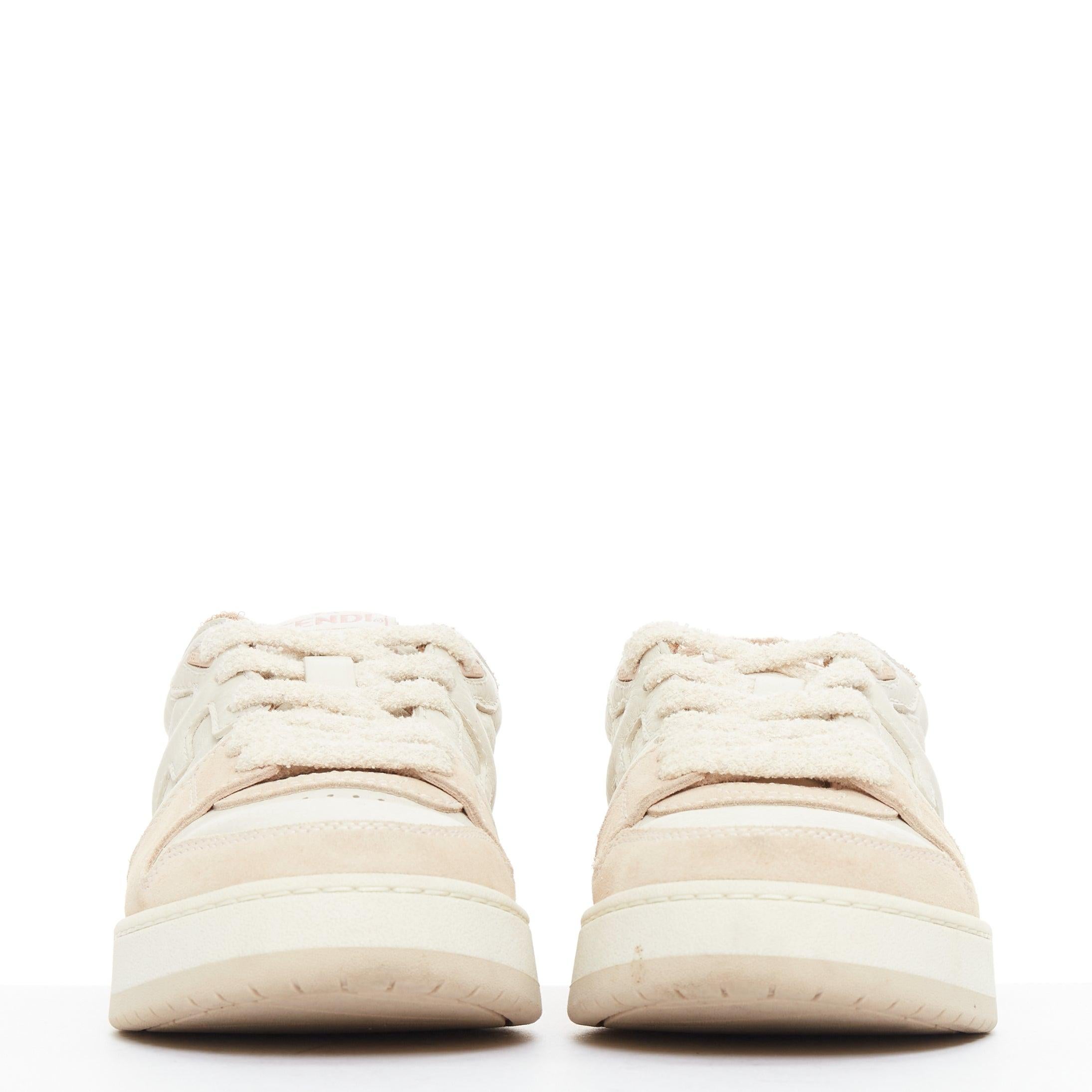 FENDI Match Low beige rosa cuero logo FF zapatillas planas gruesas EU35 Beige en venta