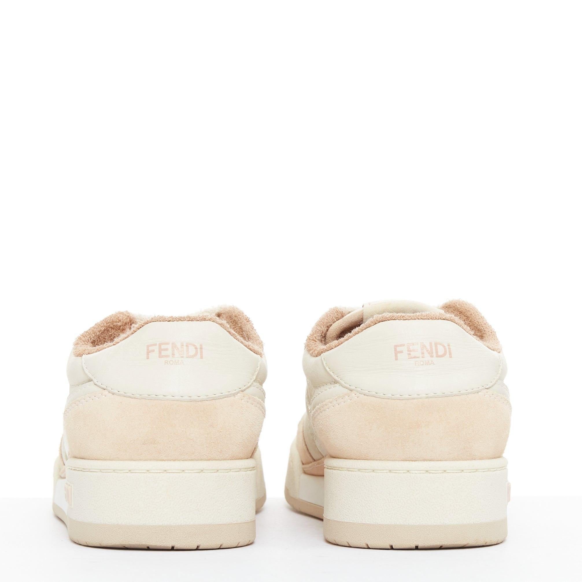 De las mujeres FENDI Match Low beige rosa cuero logo FF zapatillas planas gruesas EU35 en venta
