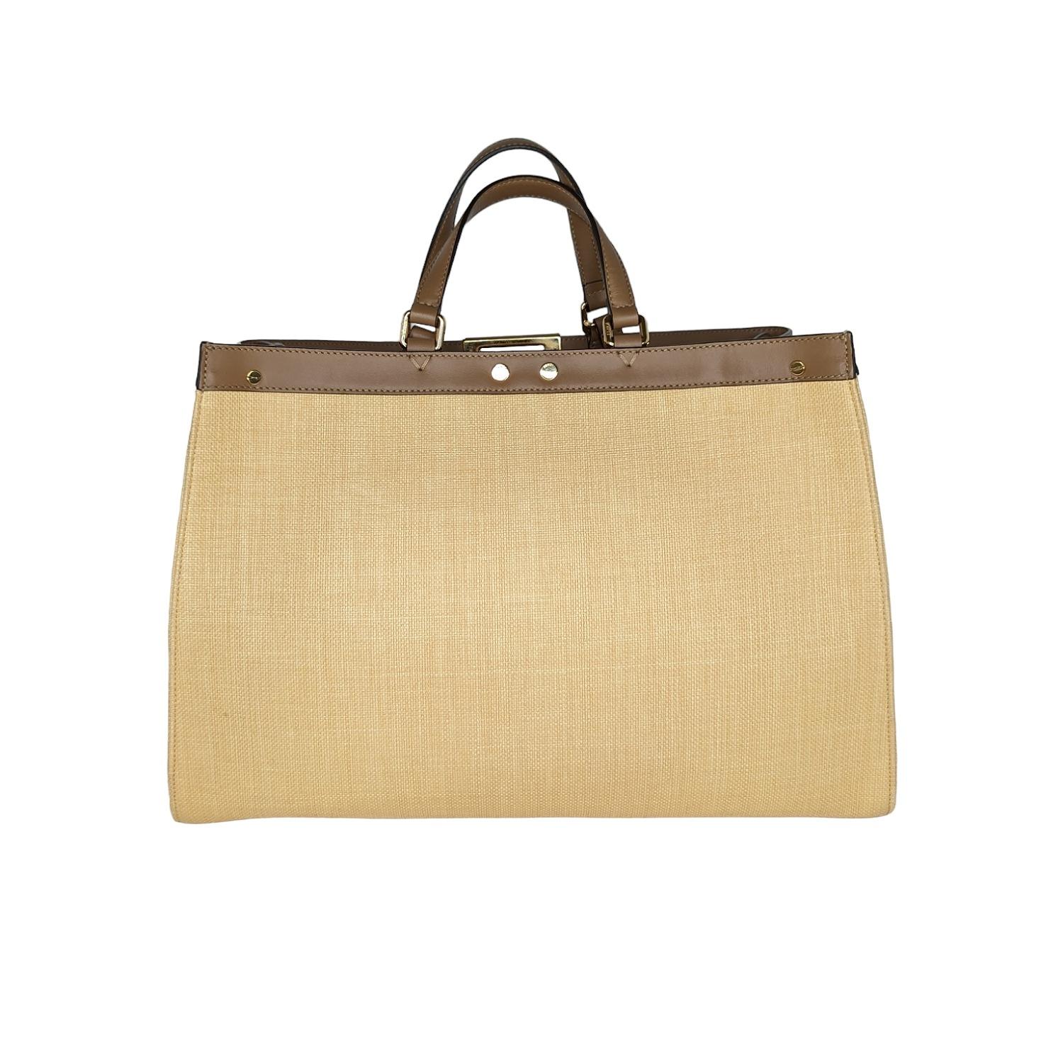 Fendi Medium FF Beige Canvas Peekaboo X-Tote In Excellent Condition In Scottsdale, AZ