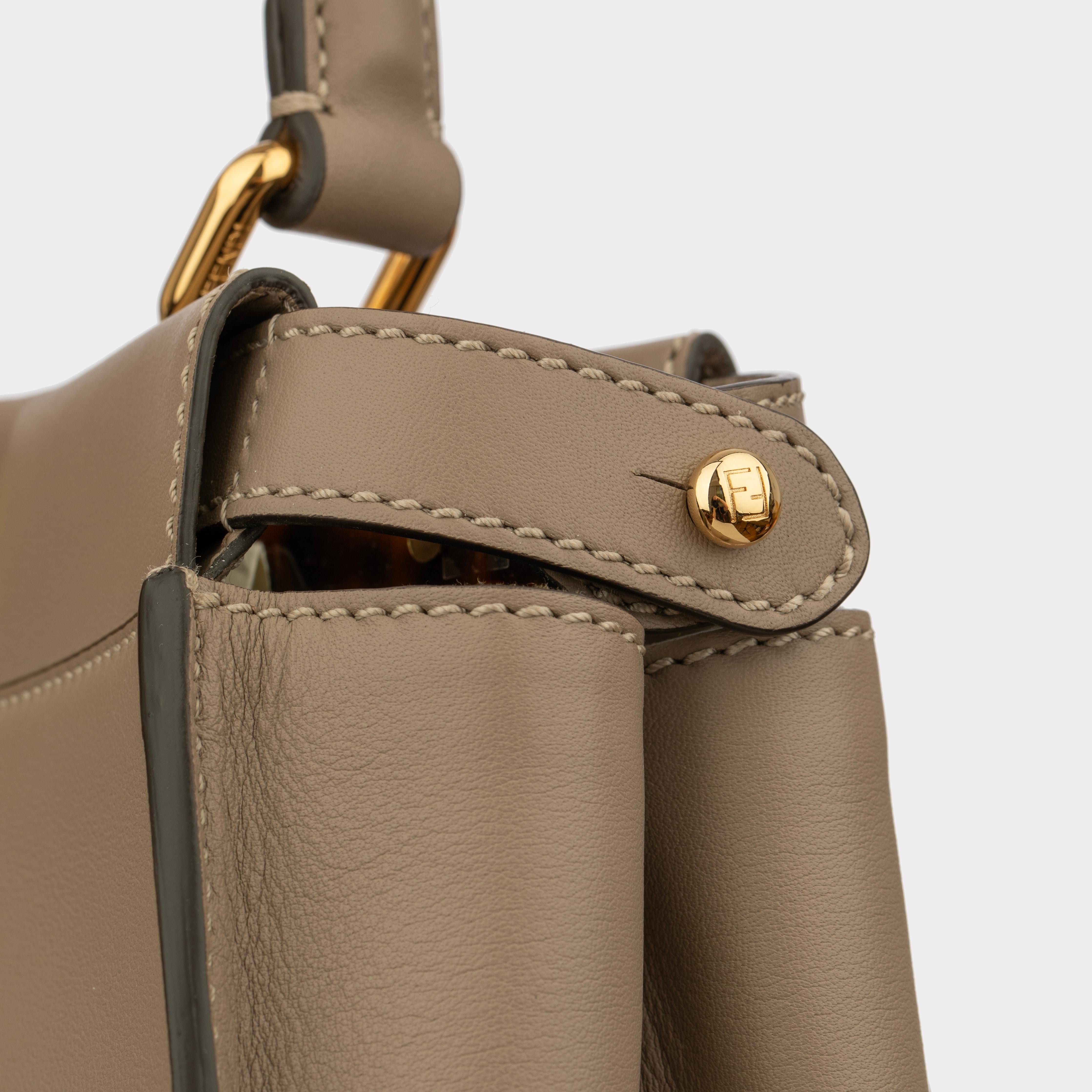 Fendi Medium Peekaboo Bag In Taupe Leather With Gold Hardware For Sale 5