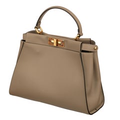 Fendi Medium Peekaboo Bag In Taupe Leather With Gold Hardware