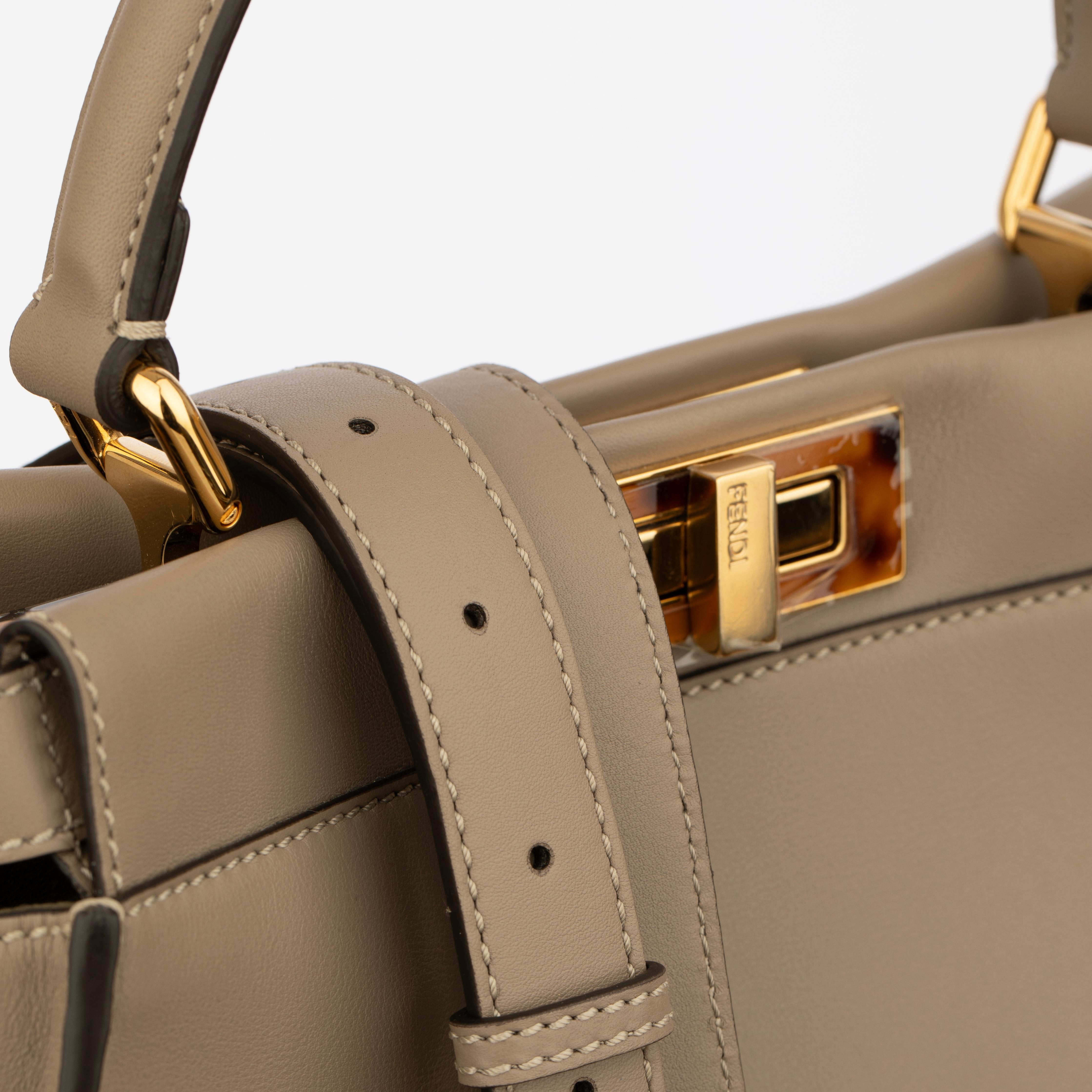 Fendi Medium Peekaboo Bag In Taupe Leather With Gold Hardware For Sale 1