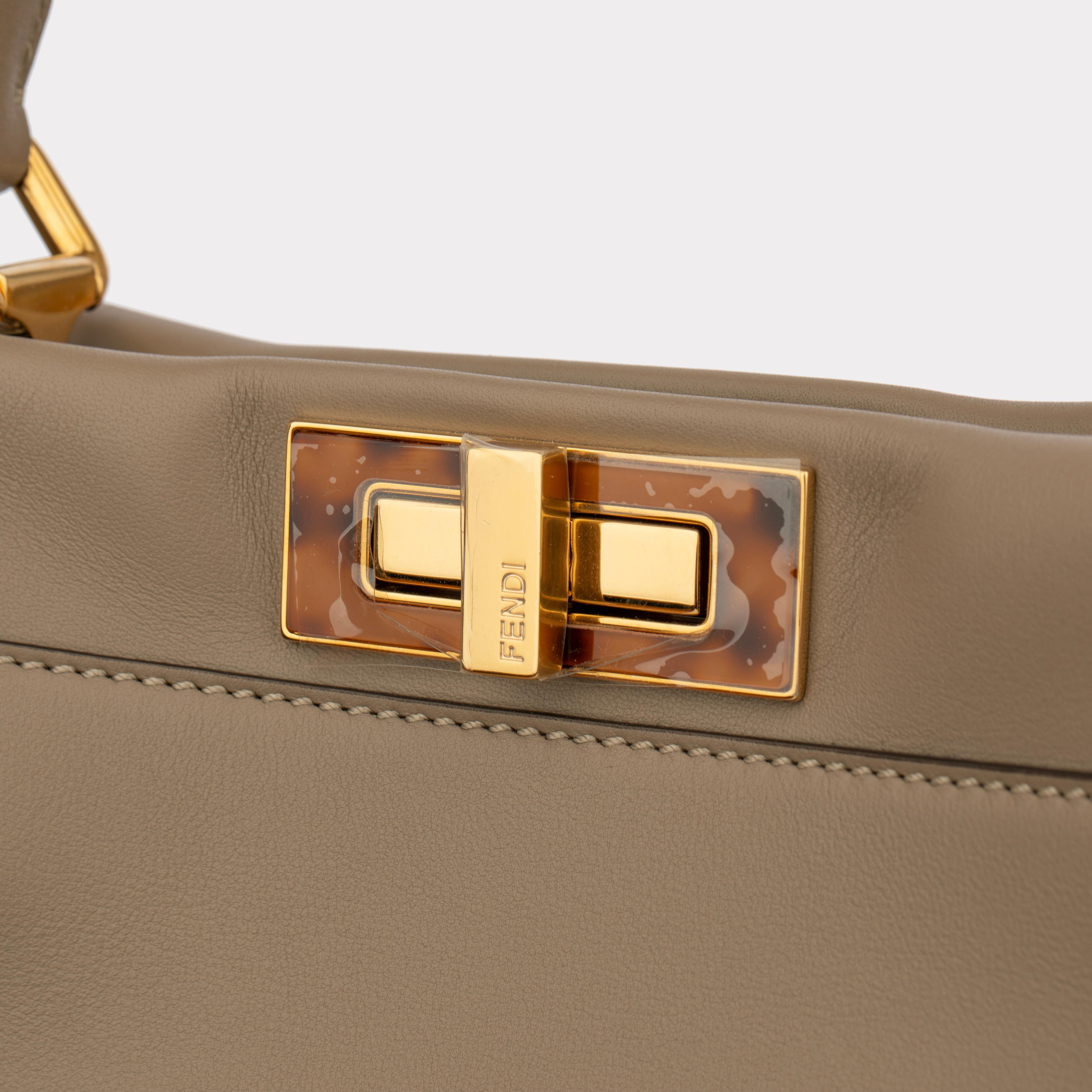 Fendi Medium Peekaboo Bag In Taupe Leather With Gold Hardware For Sale 3