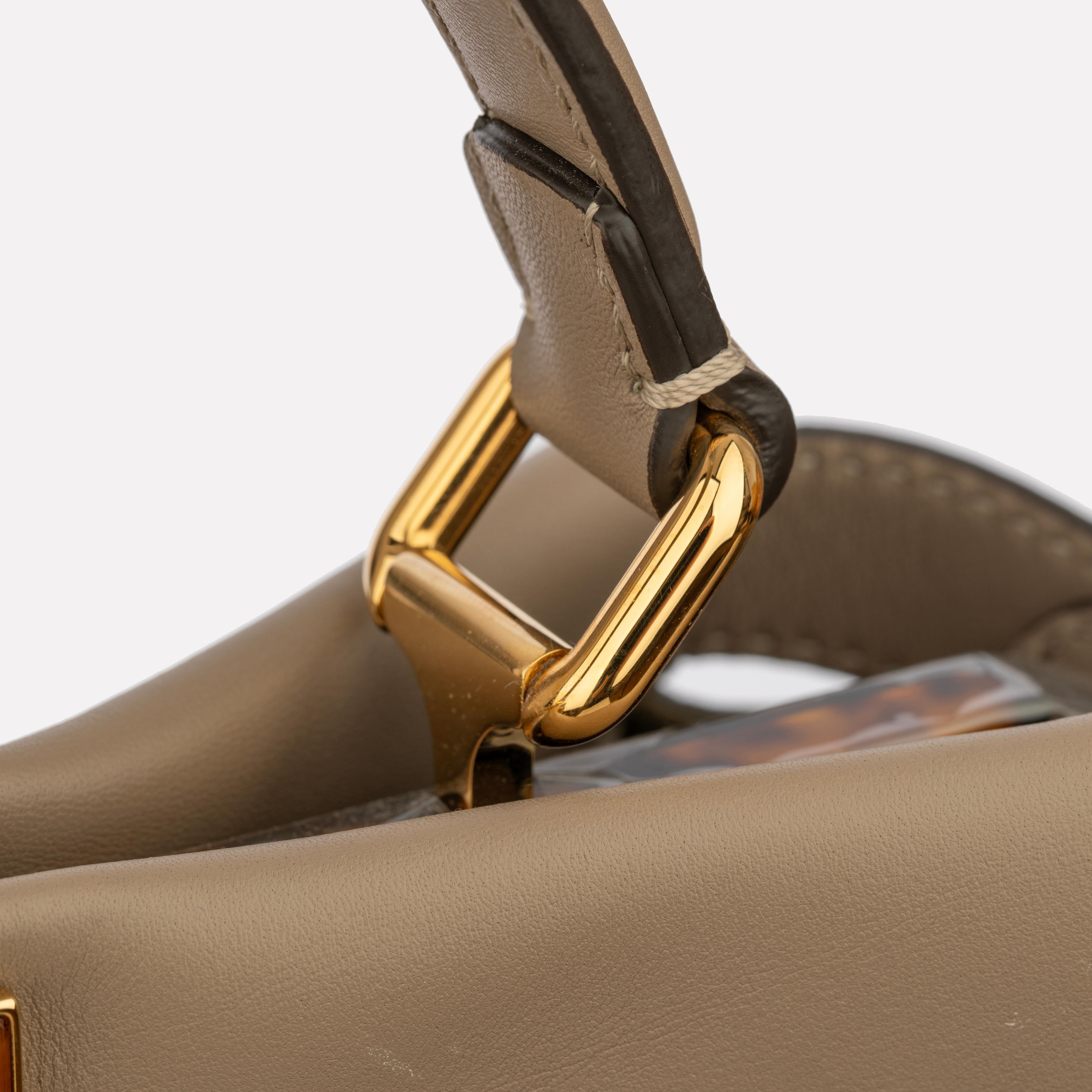 Fendi Medium Peekaboo Bag In Taupe Leather With Gold Hardware For Sale 4