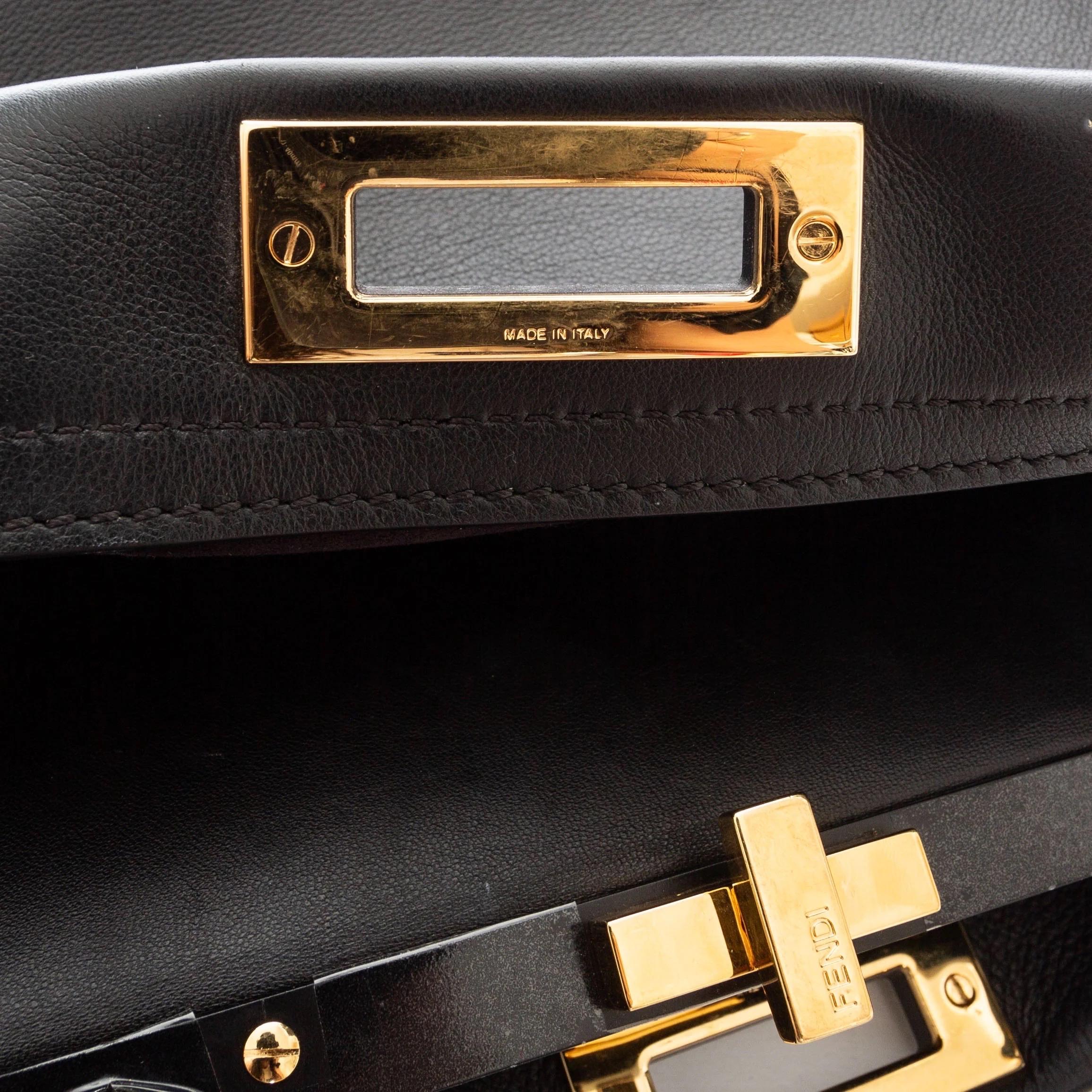 Fendi Medium Peekaboo Black Leather Floral Strap Two-Way Bag 2017 8