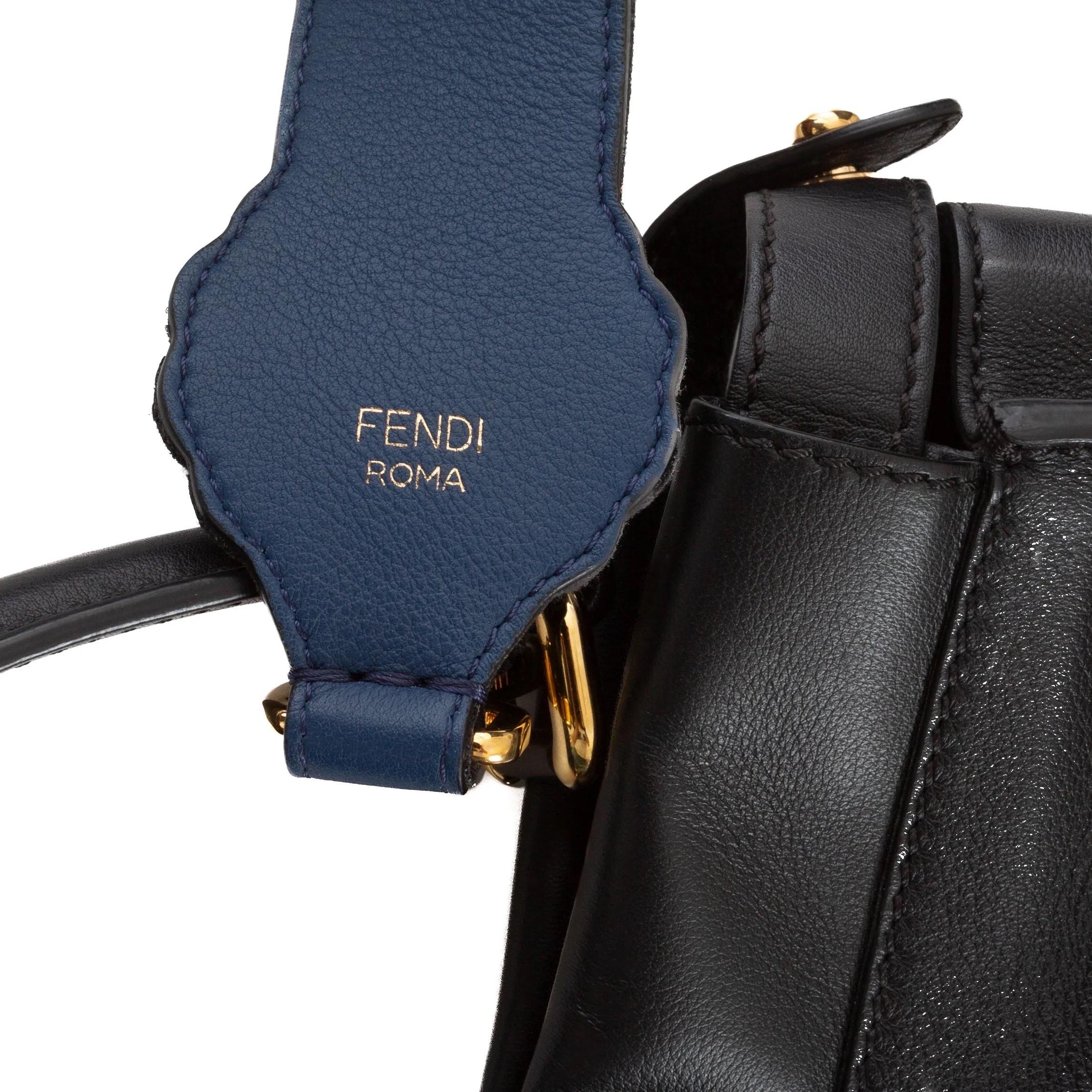 Fendi Medium Peekaboo Black Leather Floral Strap Two-Way Bag 2017 9