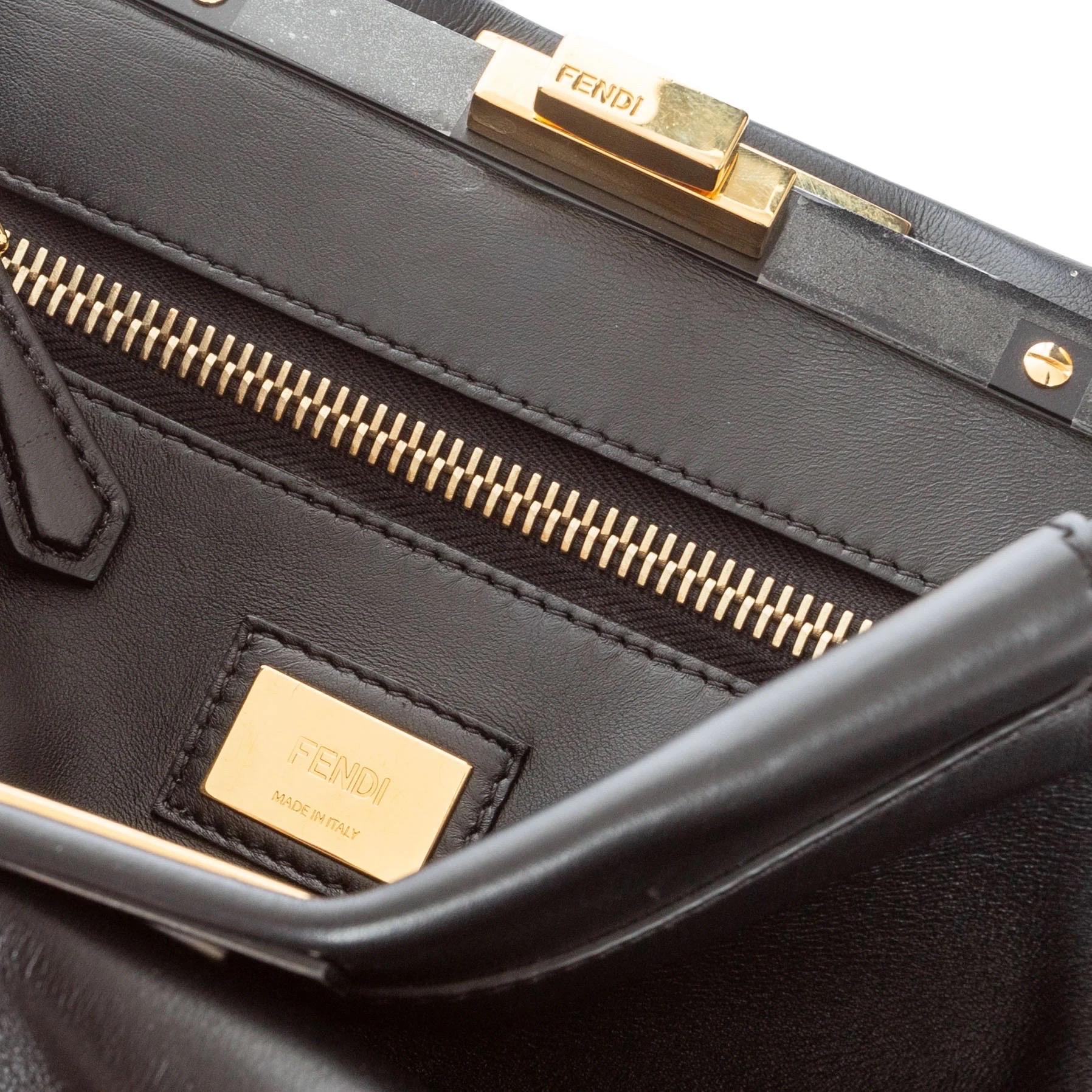 Fendi Medium Peekaboo Black Leather Floral Strap Two-Way Bag 2017 10