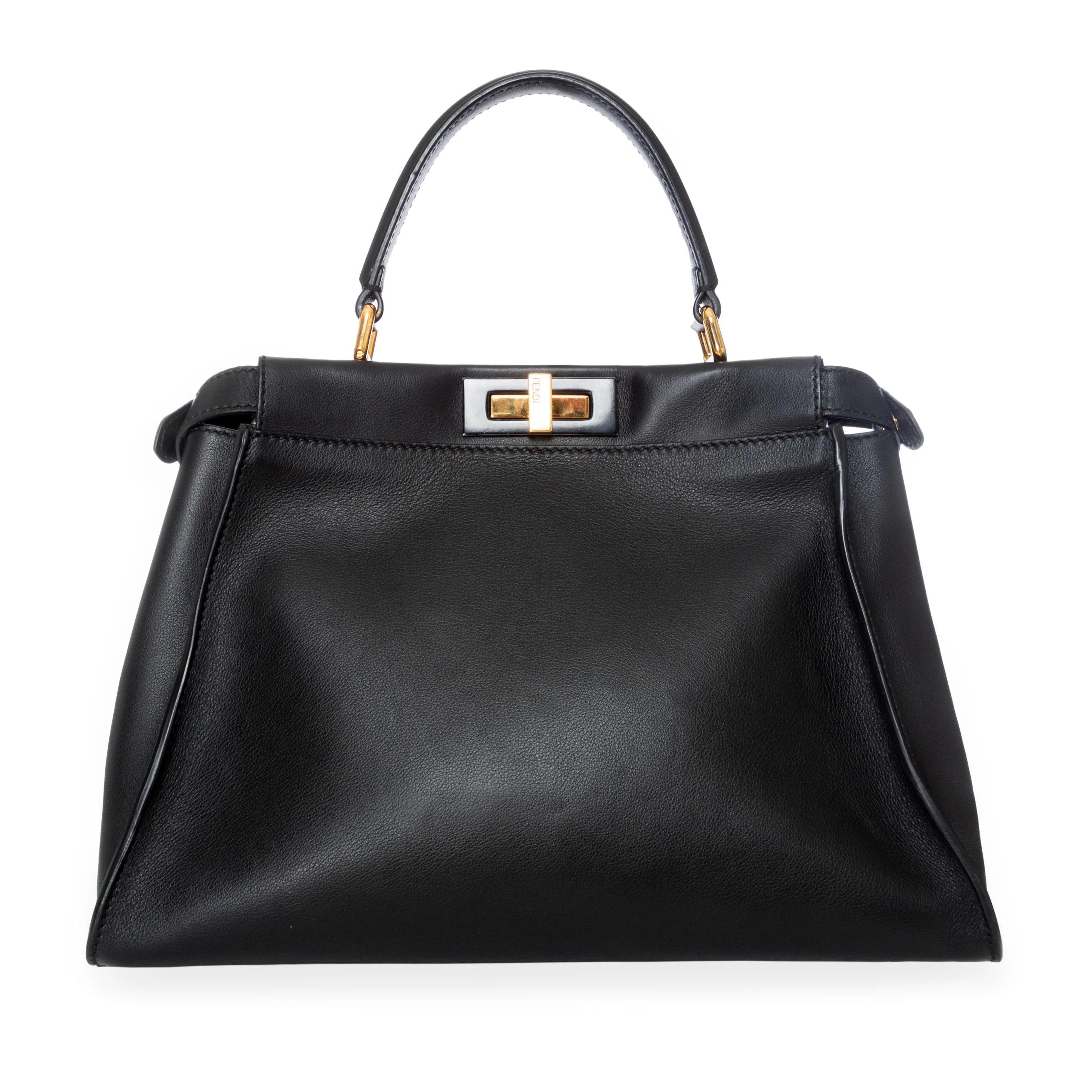 Fendi Medium Peekaboo Black Leather Floral Strap Two-Way Bag 2017 2