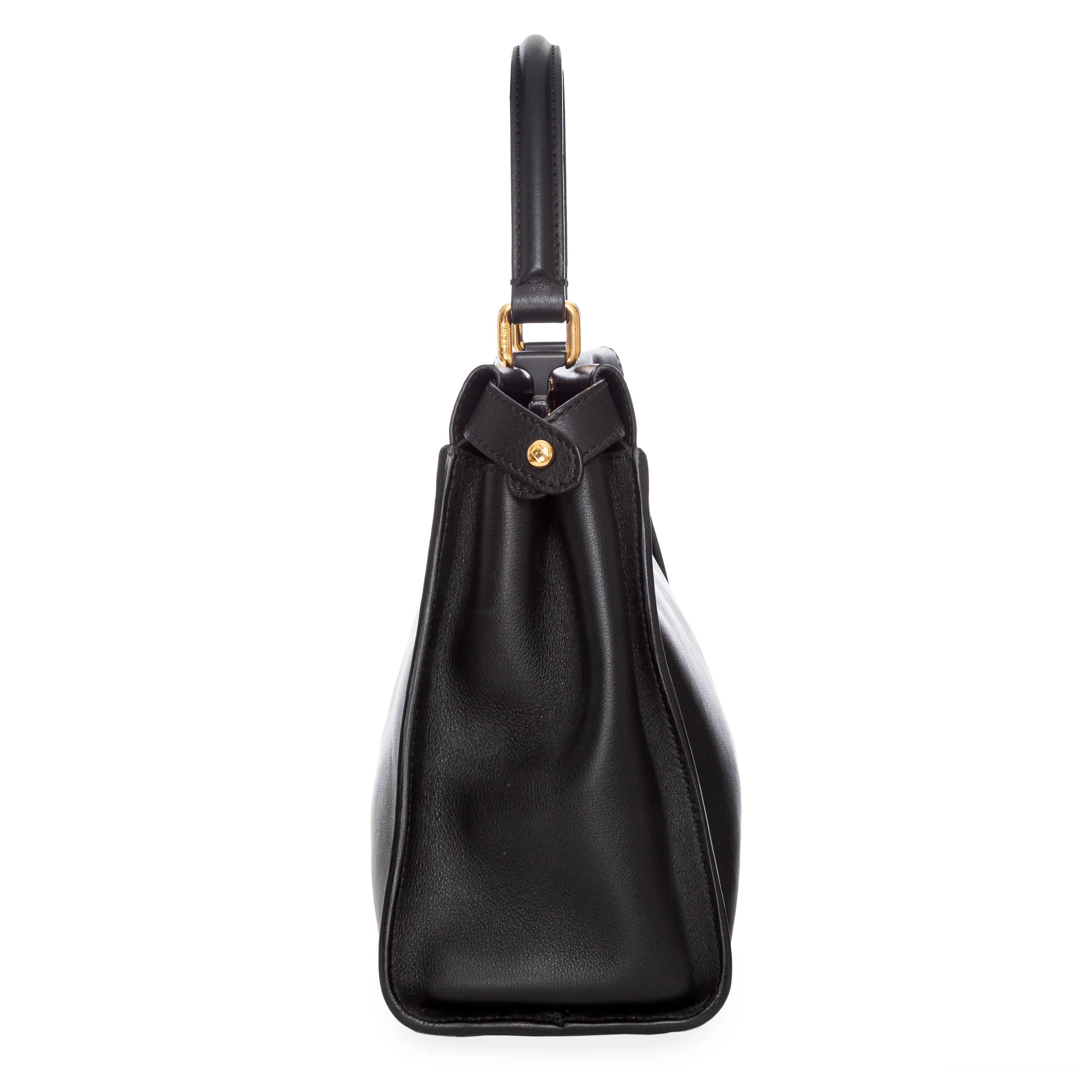 Fendi Medium Peekaboo Black Leather Floral Strap Two-Way Bag 2017 3