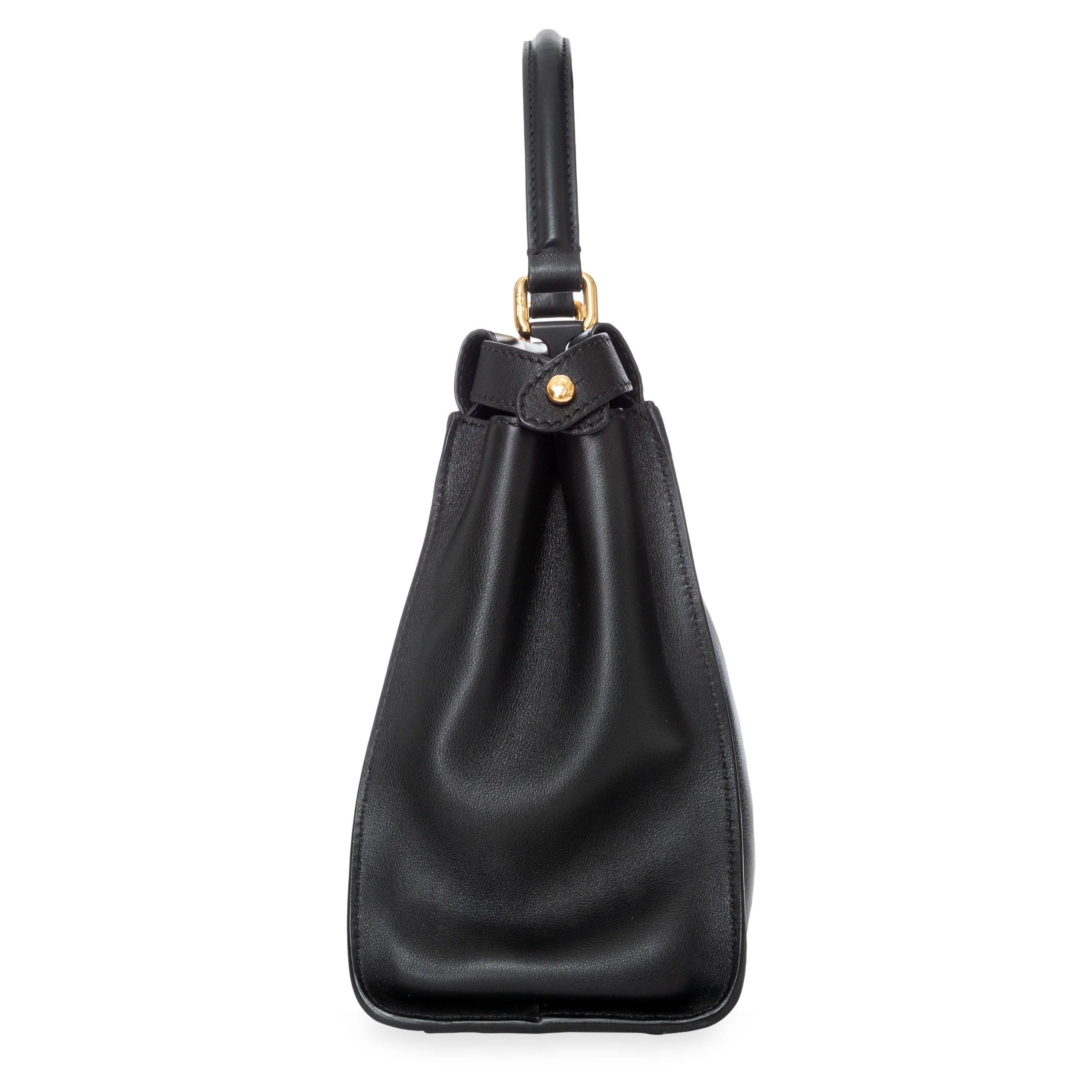 Fendi Medium Peekaboo Black Leather Floral Strap Two-Way Bag 2017 4