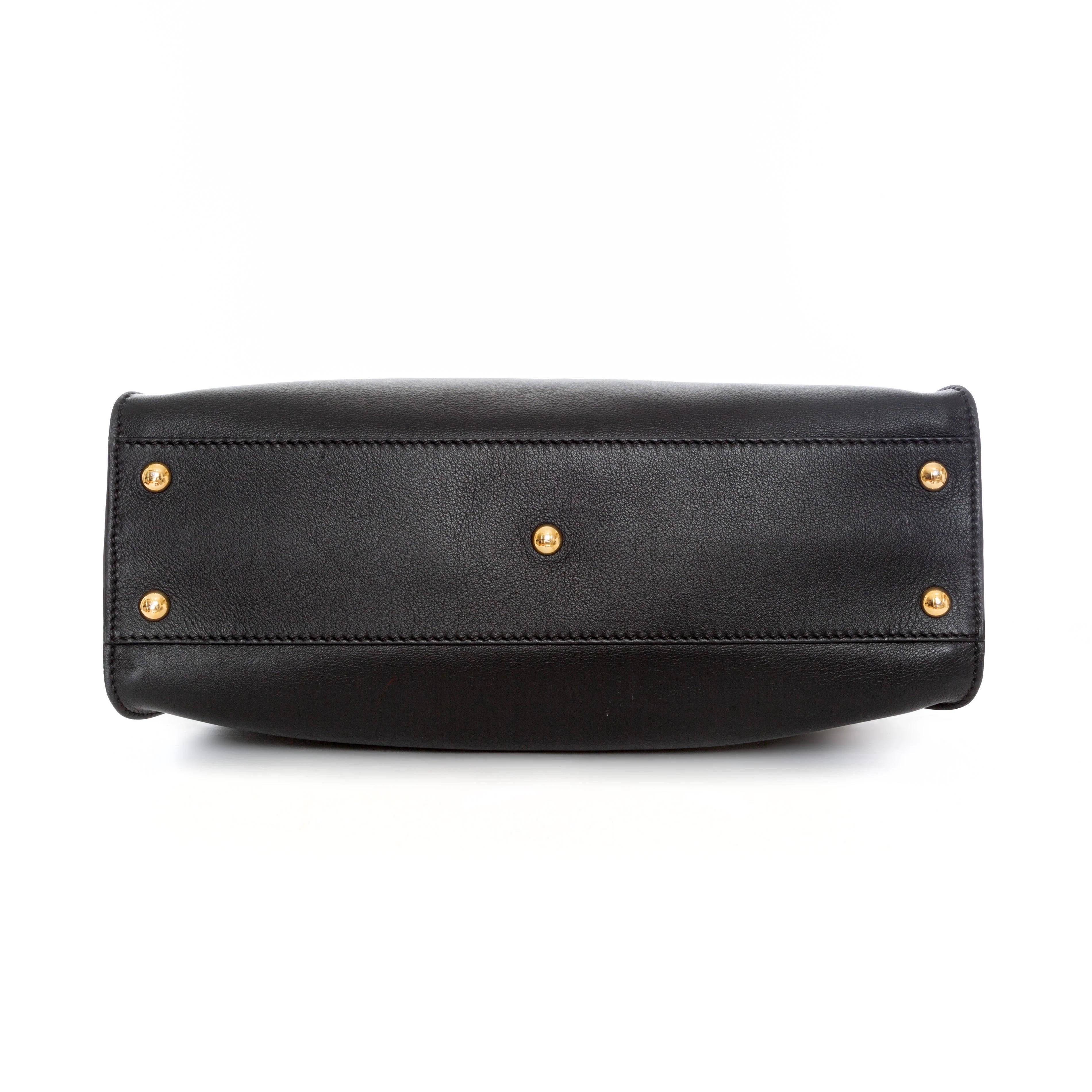 Fendi Medium Peekaboo Black Leather Floral Strap Two-Way Bag 2017 5