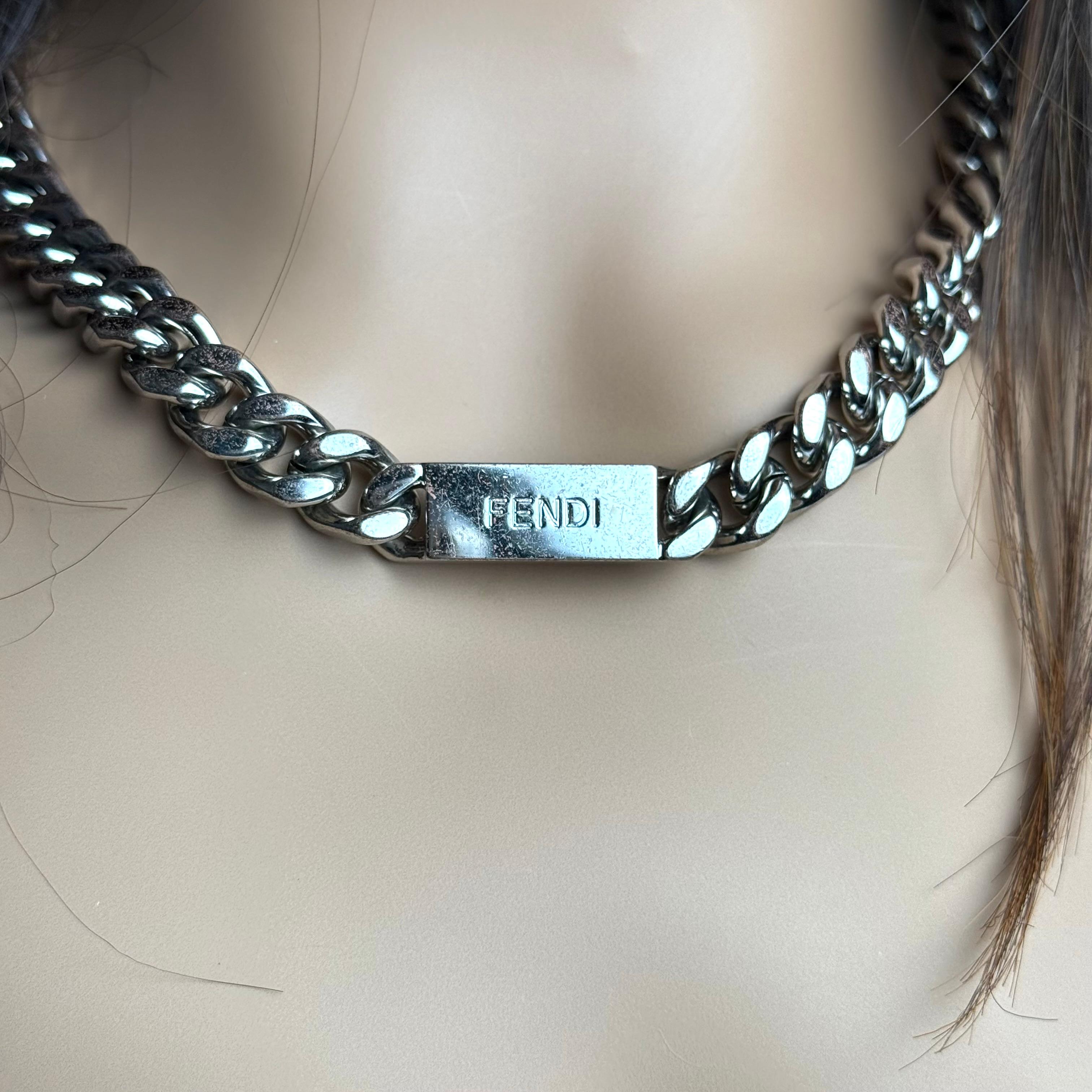 Moderno Fendi Collana a catena cubana da uomo H30737K Finitura Palladio Argento in vendita