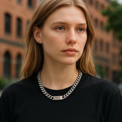 FENDI Herren Kuba-Kette Halskette H30737K Silber Palladium Finish