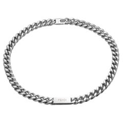 FENDI Men’s Cuban Chain Necklace H30737K Silver Palladium Finish