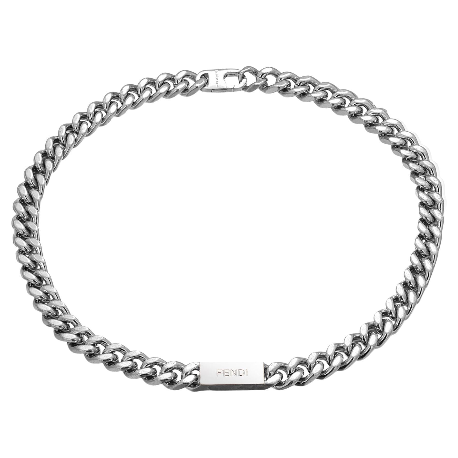 Fendi Collana a catena cubana da uomo H30737K Finitura Palladio Argento in vendita